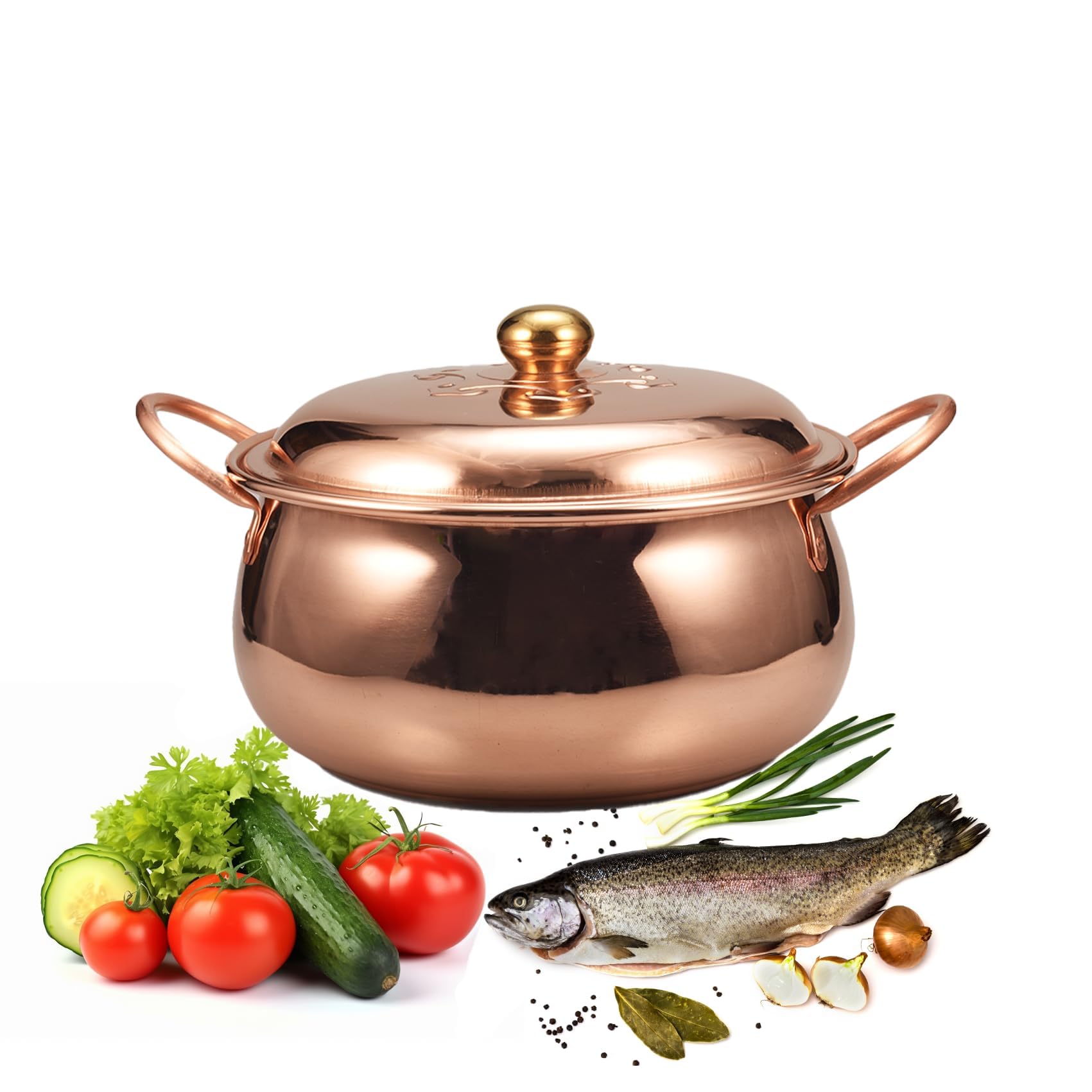 Suppentopf aus Kupfer, handgefertigt, Kupfer, für Gas- und Induktionsherde, 26 cm