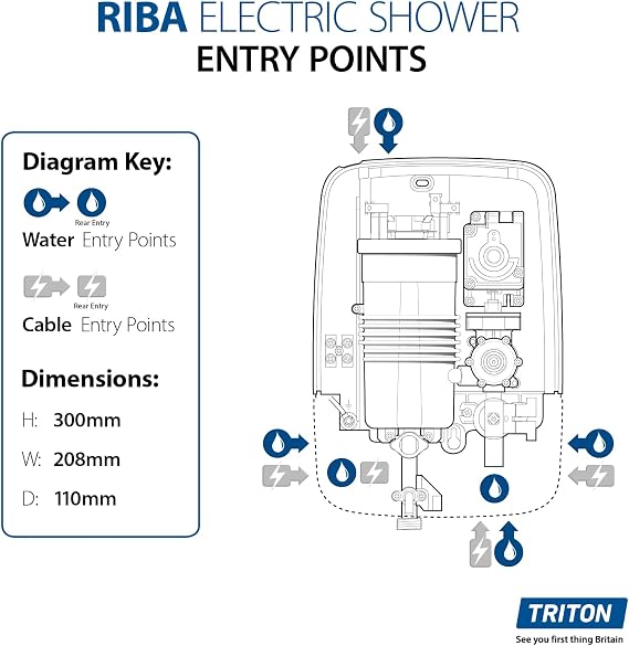 Triton Showers Riba, Shower Electric, 8.5 KW, White, Instant Hot Water, Replacement Shower, Anti Twist Hose, Bathroom Showering Unit [Energy Class A]