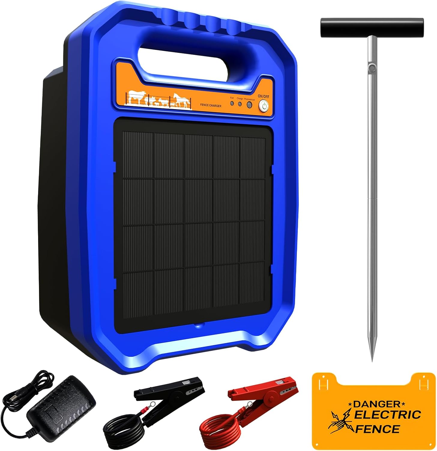 Solar Electric Fence Charger - 0.5 Joule Output up to 5 Miles, 8000V Solar Powered Fence Energizer for Livestock, Cattle and Horse, IP55 Weatherproof Controller with Day/Night Mode