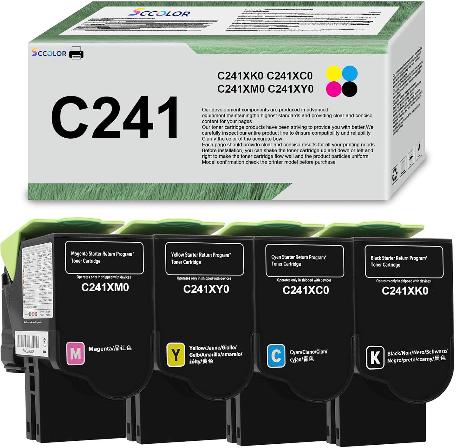 C241 Toner Cartridge Extra High-Yield Replacement for Lexmark C241XK0 C241XC0 C241XM0 C241XY0 Compatible for Lexmark C2425 C2535 MC2425 MC2535 MC2640 Printer-4Pack