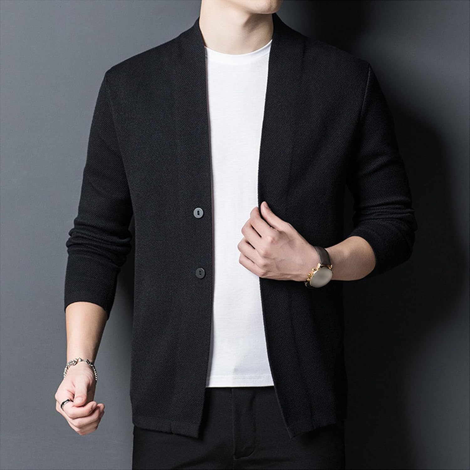 Mens Slim Fit V Neck Long Sleeve Lightweight Shawl Collar Knitted Sweater Casual Button Down Cardigan Sweater
