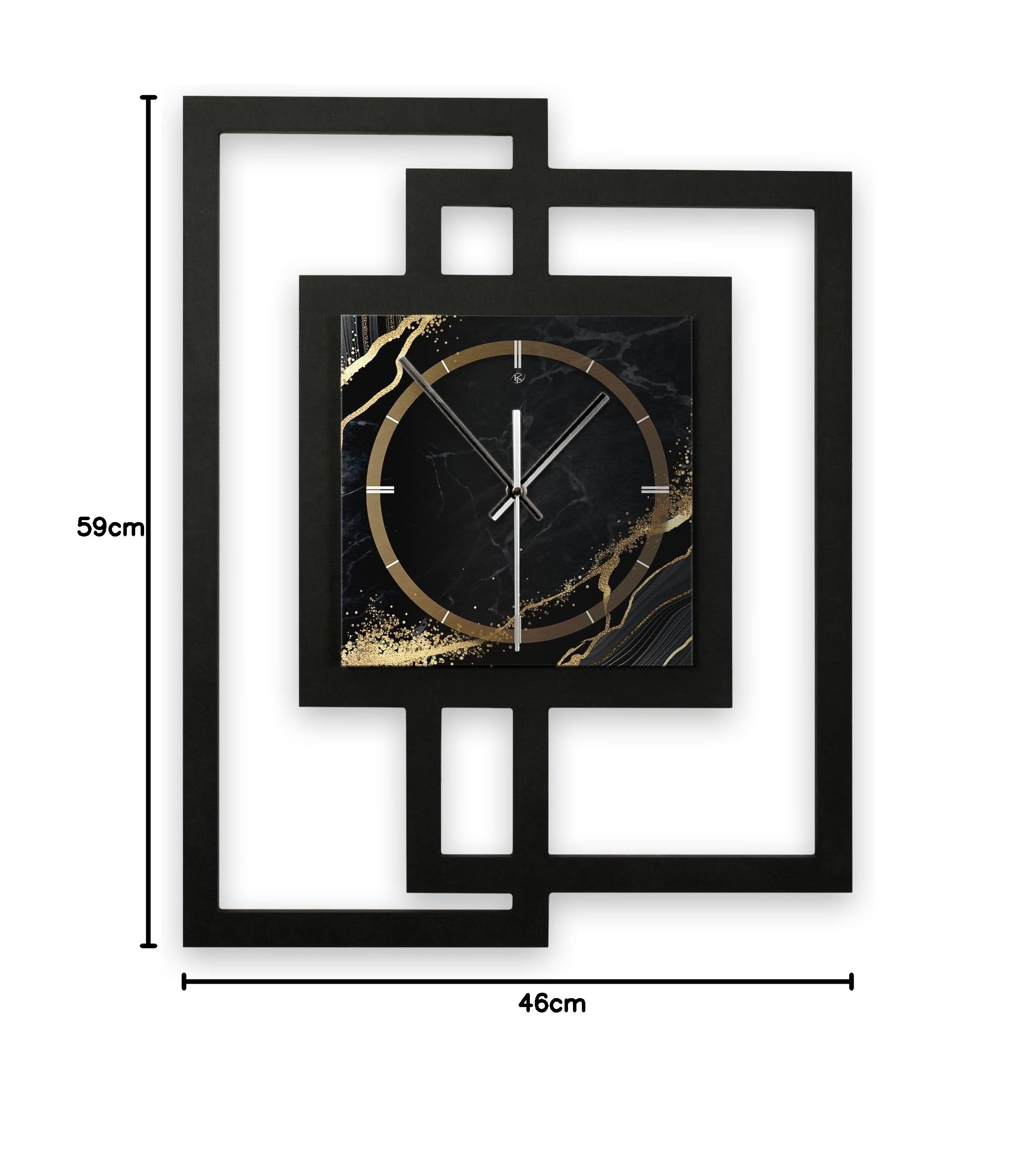 Kreative Feder Designer-Wanduhr in modernem Metallic-Look ohne Tickgeräusche (Black & Gold Waves, leises Funkuhrwerk)