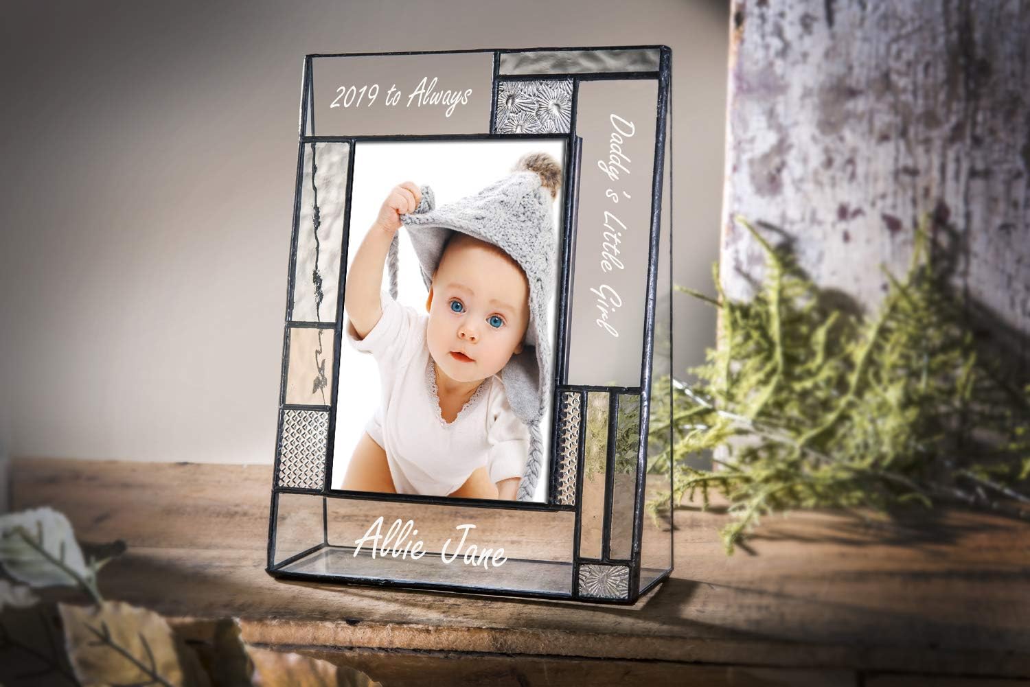 Dad Picture Frame Father's Day Gift Personalized 4x6 Photo Engraved Stained Glass Father Papa Grandfather from Daughter or Son Pic 392-46V EP621