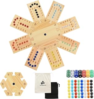 Marble Board Game for 2-8 Players, Portable Wooden Marble Game with 48 Marbles 16 Dice for Kids Adults Friends Family Party Game Night Gift