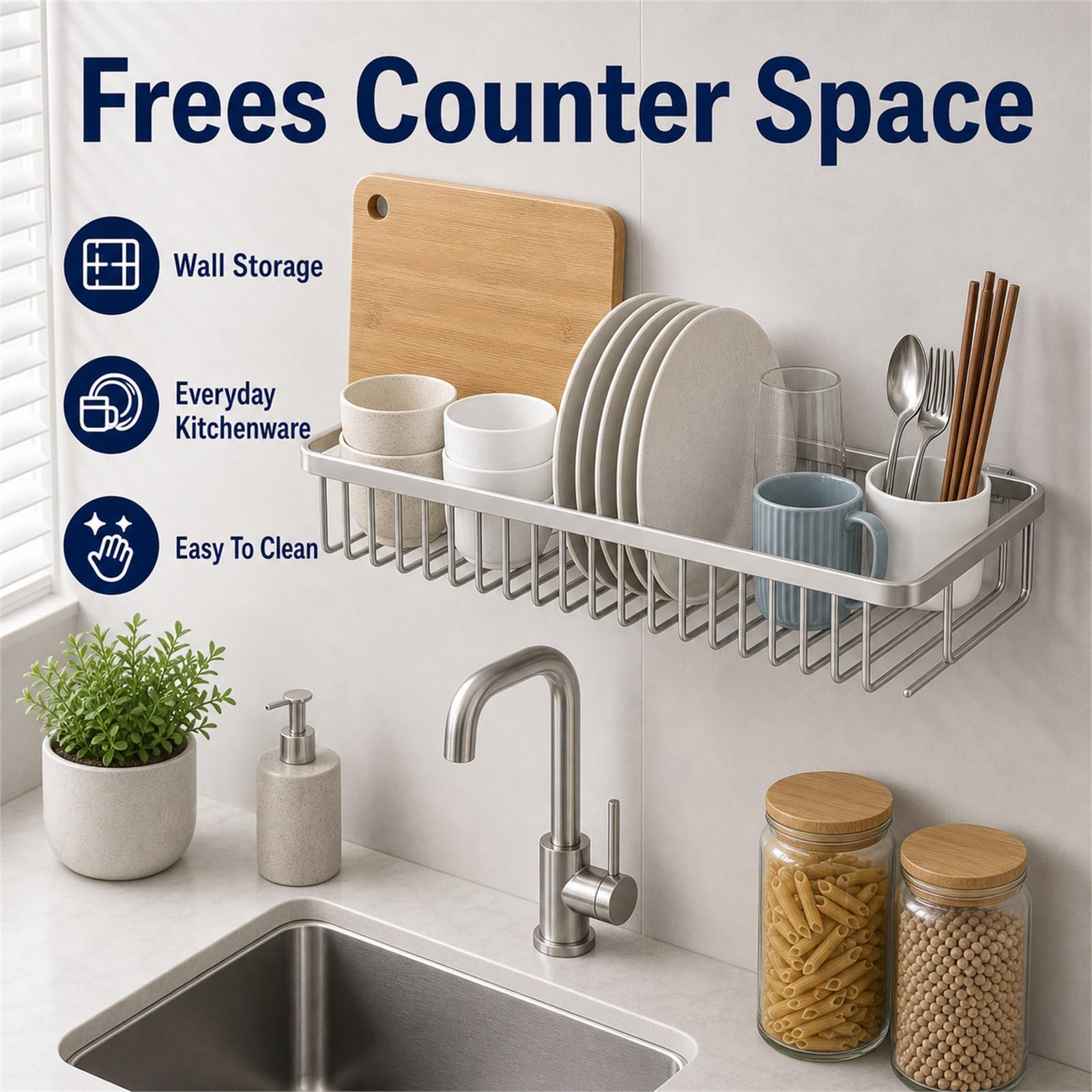 Escurridor De Platos para Fregadero,Escurridor De Platos Colgante,Escurridor De Platos,PrevencióN De La OxidacióN,Puede Contener Cubiertos,Platos PequeñOs Y Tazas