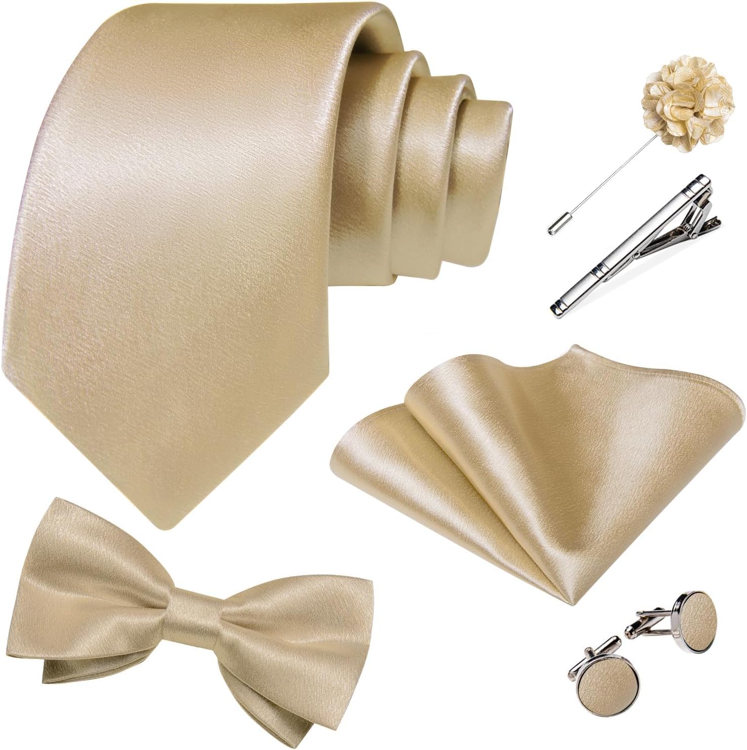 DiBanGu Mens Satin Suit Vest and Tie Set 8PCS Solid Waistcoat and Bowtie with Lapel Pin for Tuxedo Dress Vest Wedding Formal - Image 4