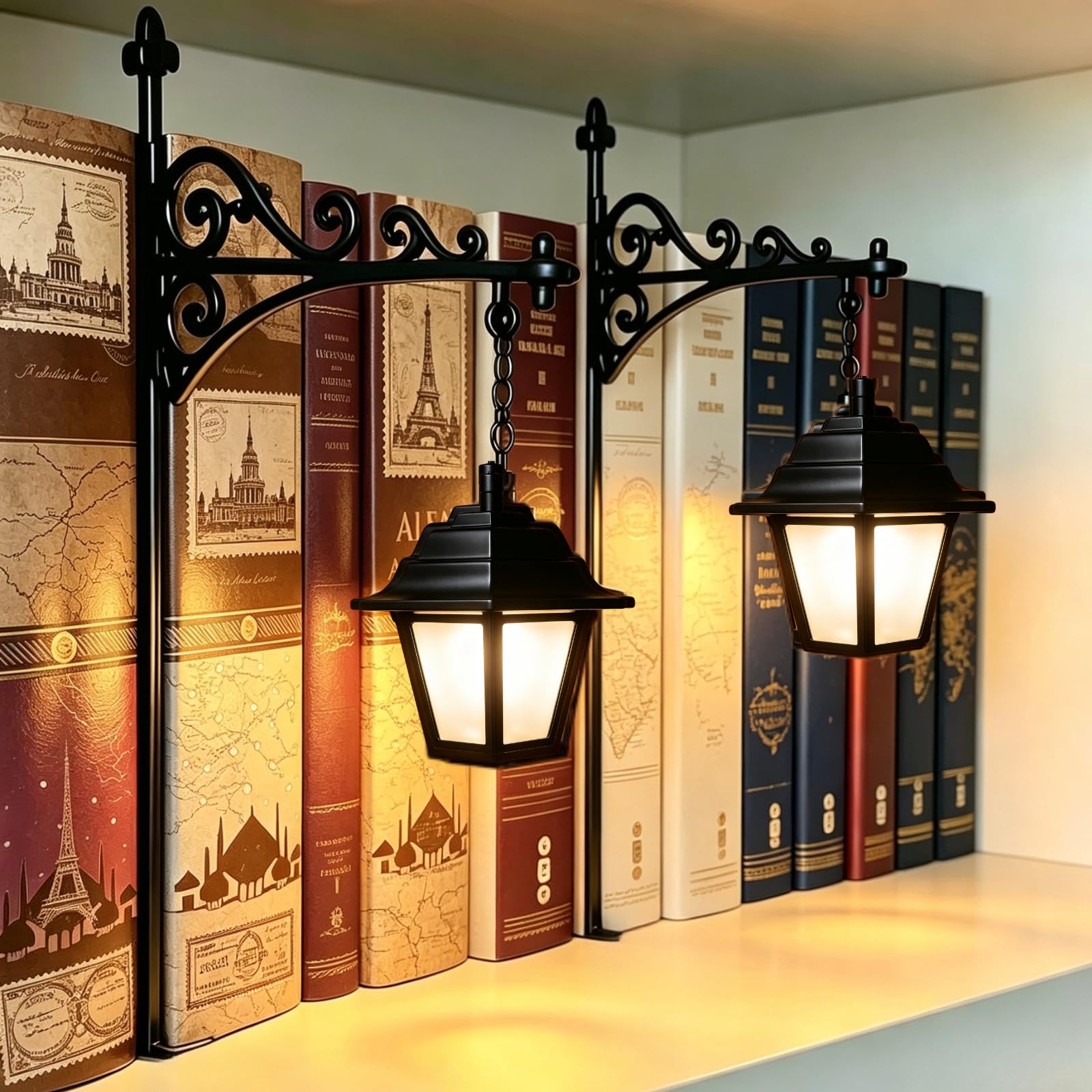 Library Lantern Mini Bookshelf Lamp Antique LED Bookshelf Lantern | for Bookworms, Ornament Book Nook Light for Reading Corner Home Library Decor, Unique Gift for Book Lovers (StyleA-2PCS)