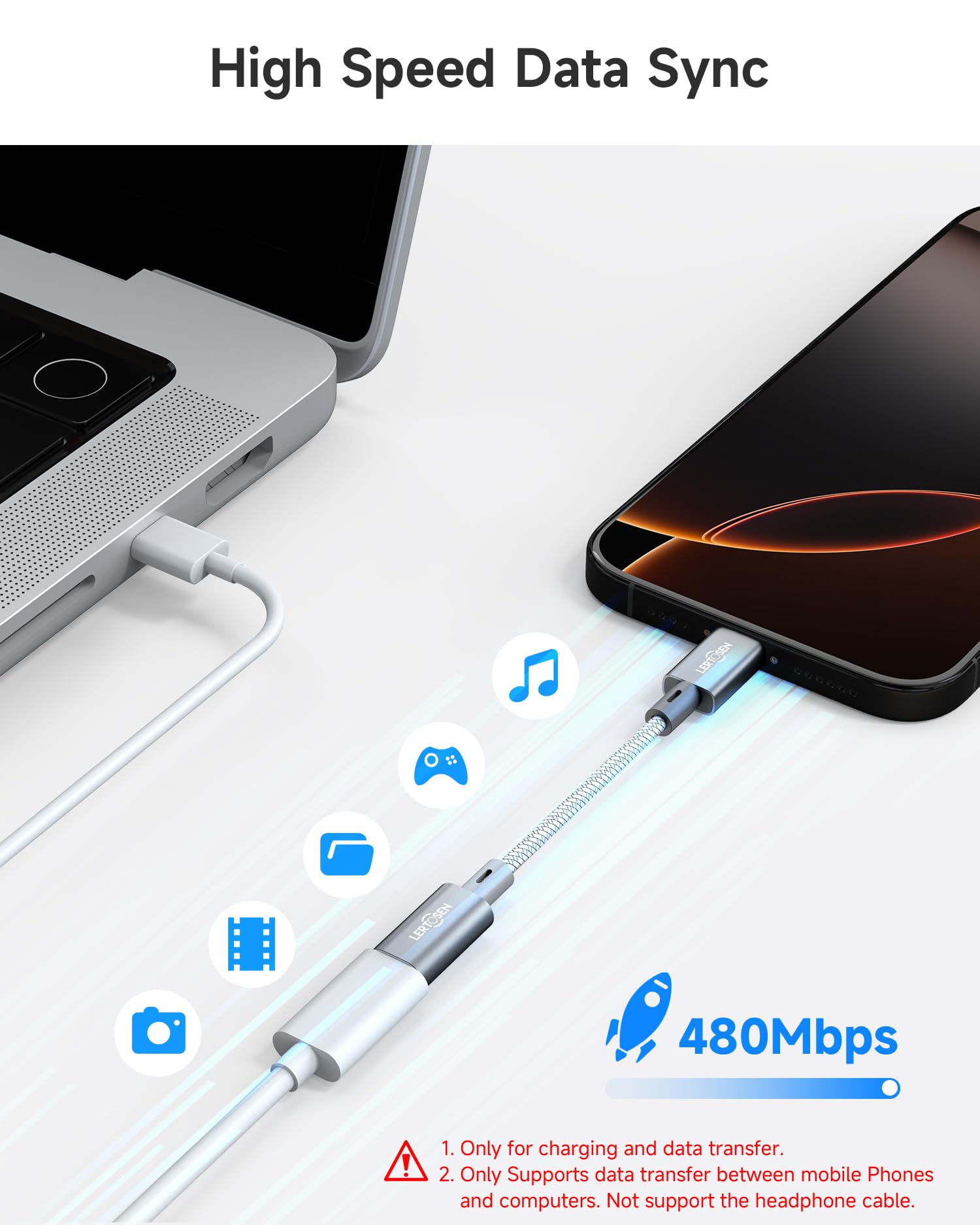 LERTOSEN Confezione da 2 cavi adattatori da USB C a Lightning da 27 W, ricarica rapida e trasferimento dati, da tipo C femmina a 24 pin maschio, per iPhone 14/13/12/11, iPad, Airpods, non per audio
