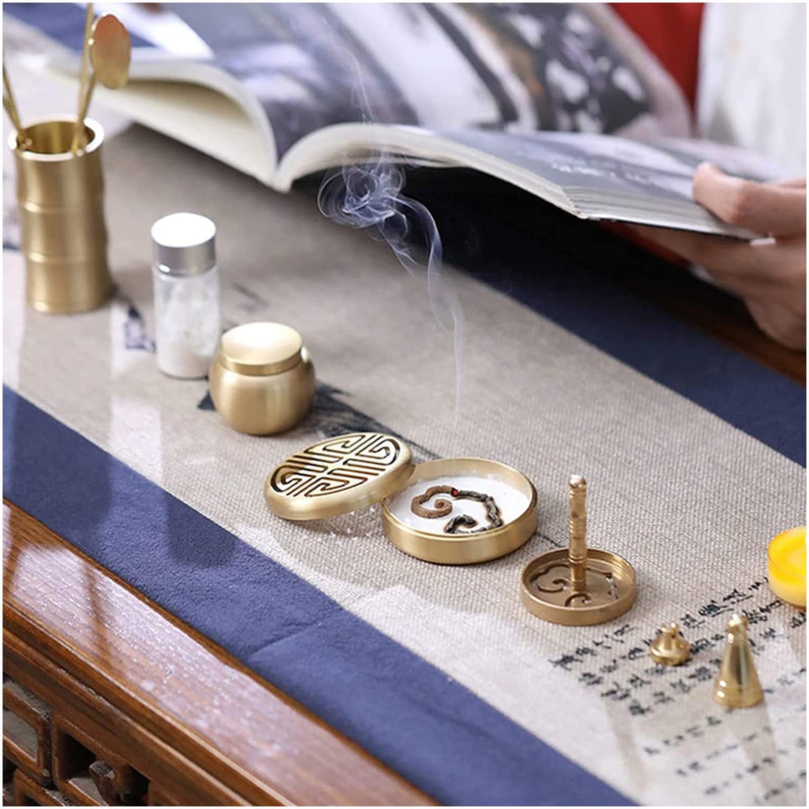 Juego de 20 Herramientas de latón para Incienso - Kit Completo para Hacer a Mano - Molde cónico para Quemador de Incienso con Cuchara, Prensa, Pala y Cepillo para Yoga, meditación