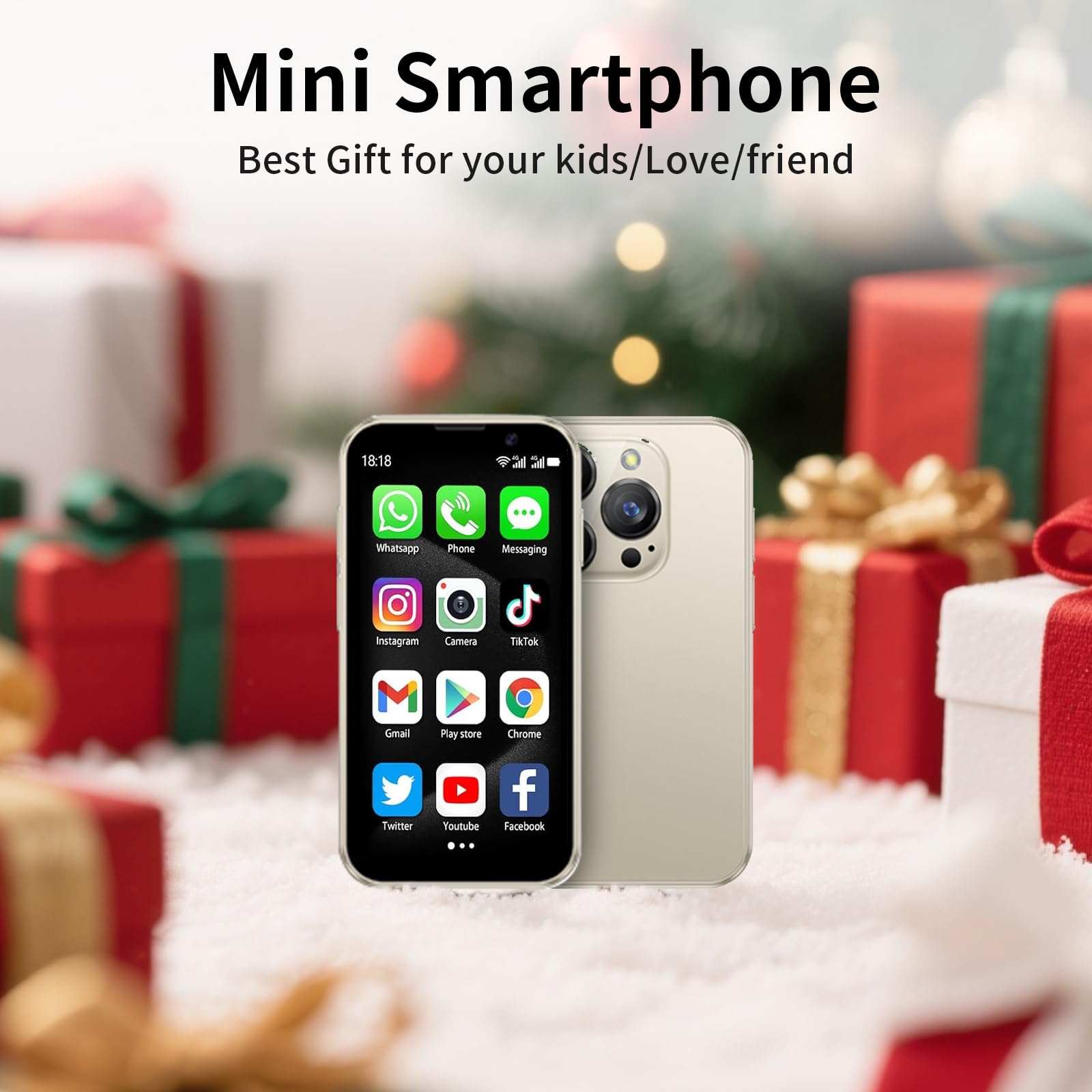 Mini telefon, 3,0" mini telefon, 3G, inteligentny telefon, 2 GB RAM 16 GB ROM, smartfon z systemem Android 9.0 dla dzieci, bateria rozpoznawania twarzy 900 mAh (złoty)