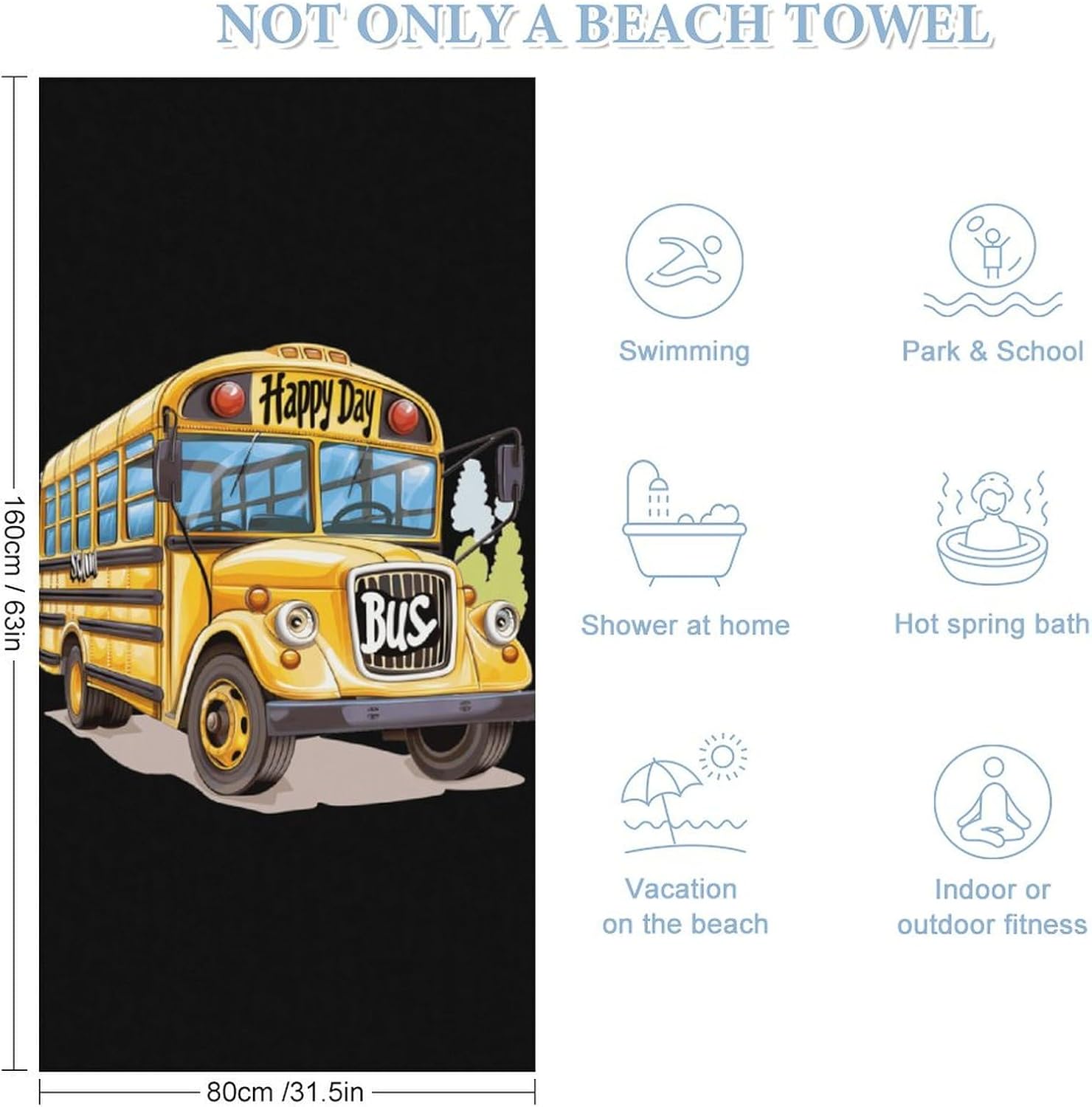 Happy Day School Bus Microfiber Beach Towel Oversized Quick Dry Bath Towels for Swimming Pool Camping Picnic