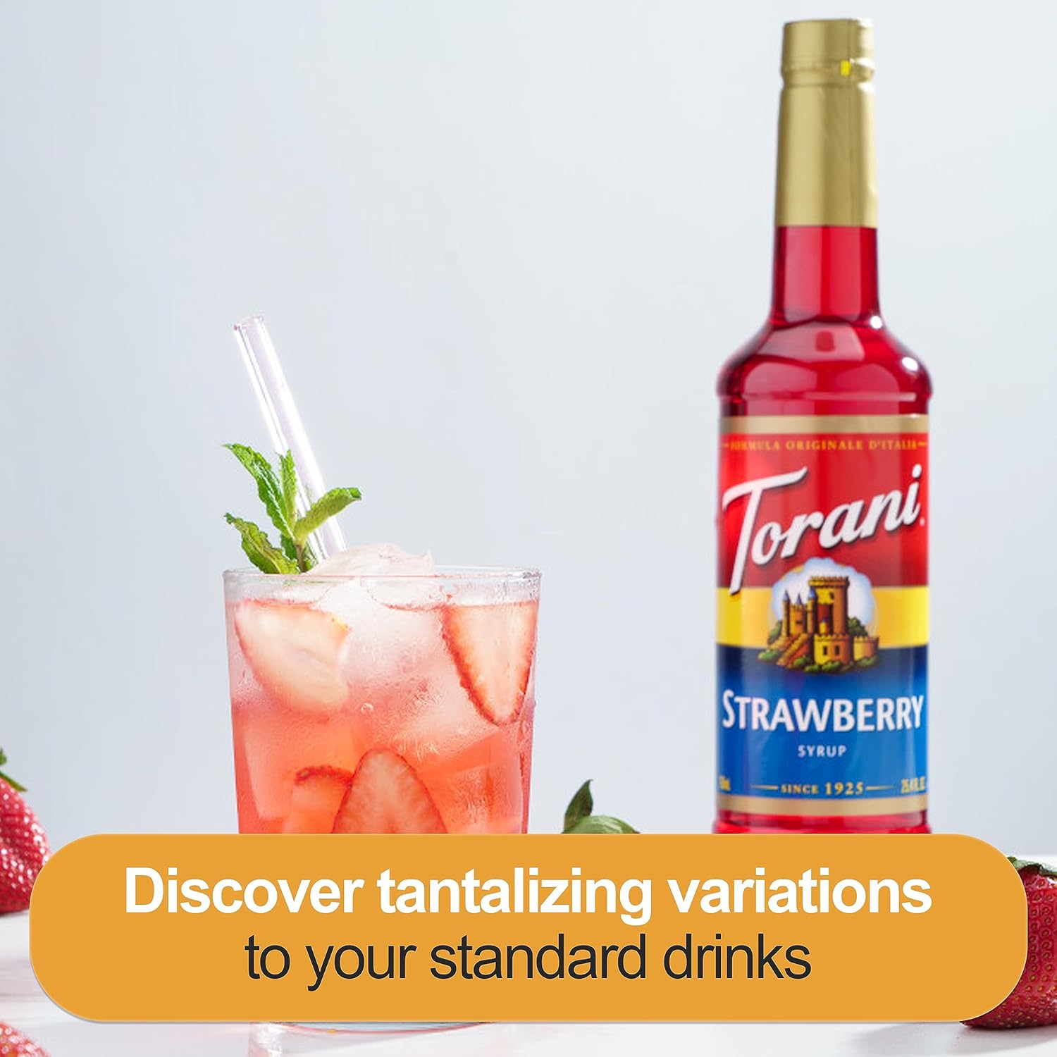 2 Syrup Pump Dispenser Bundle with Torani Coffee Syrup, Raspberry and Strawberry Flavors, 25.4 Ounces Syrup Bottles