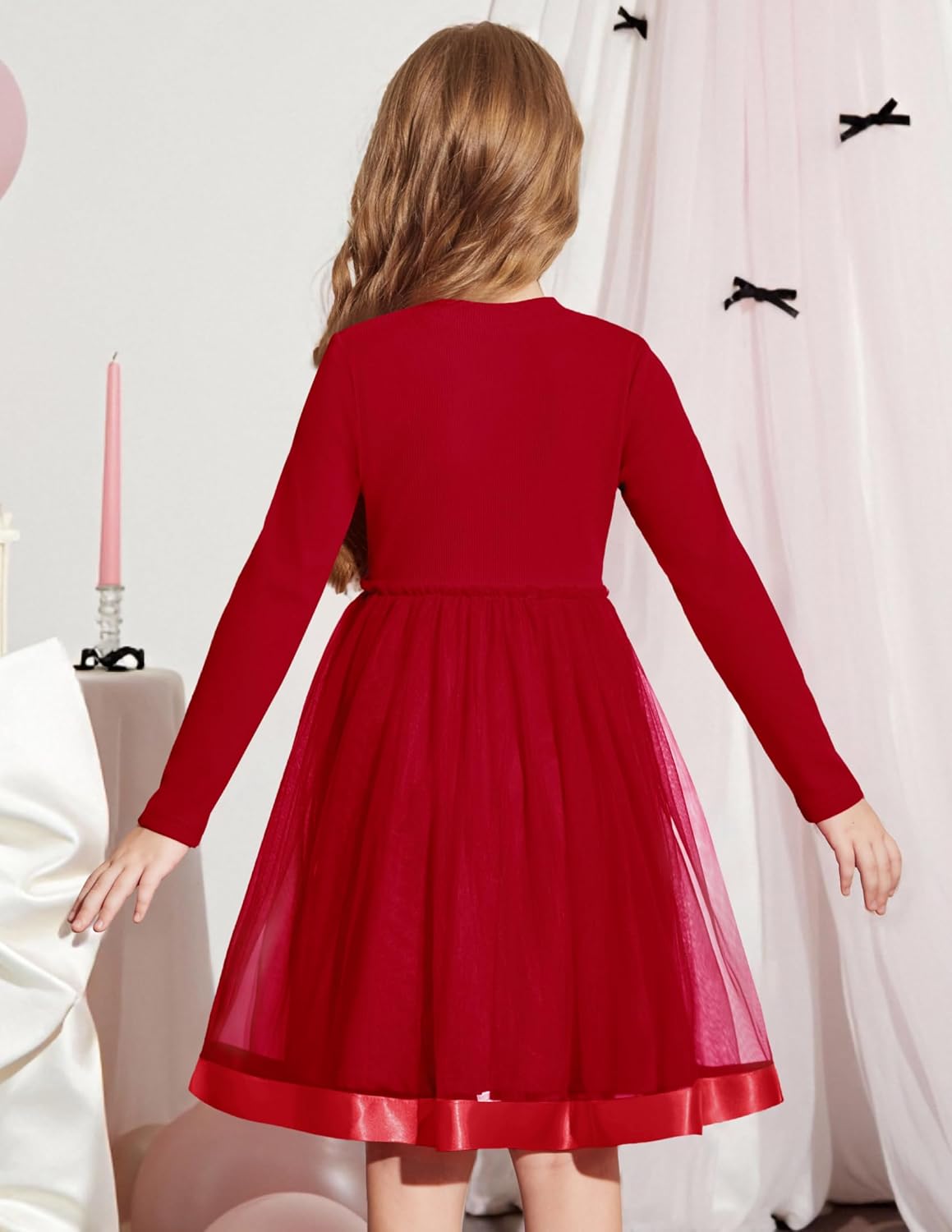 Arshiner Toddler Tutu Dress Little Girls Fall Winter Long Sleeve Holiday Party Tulle Dresses 3-8Y - Image 3