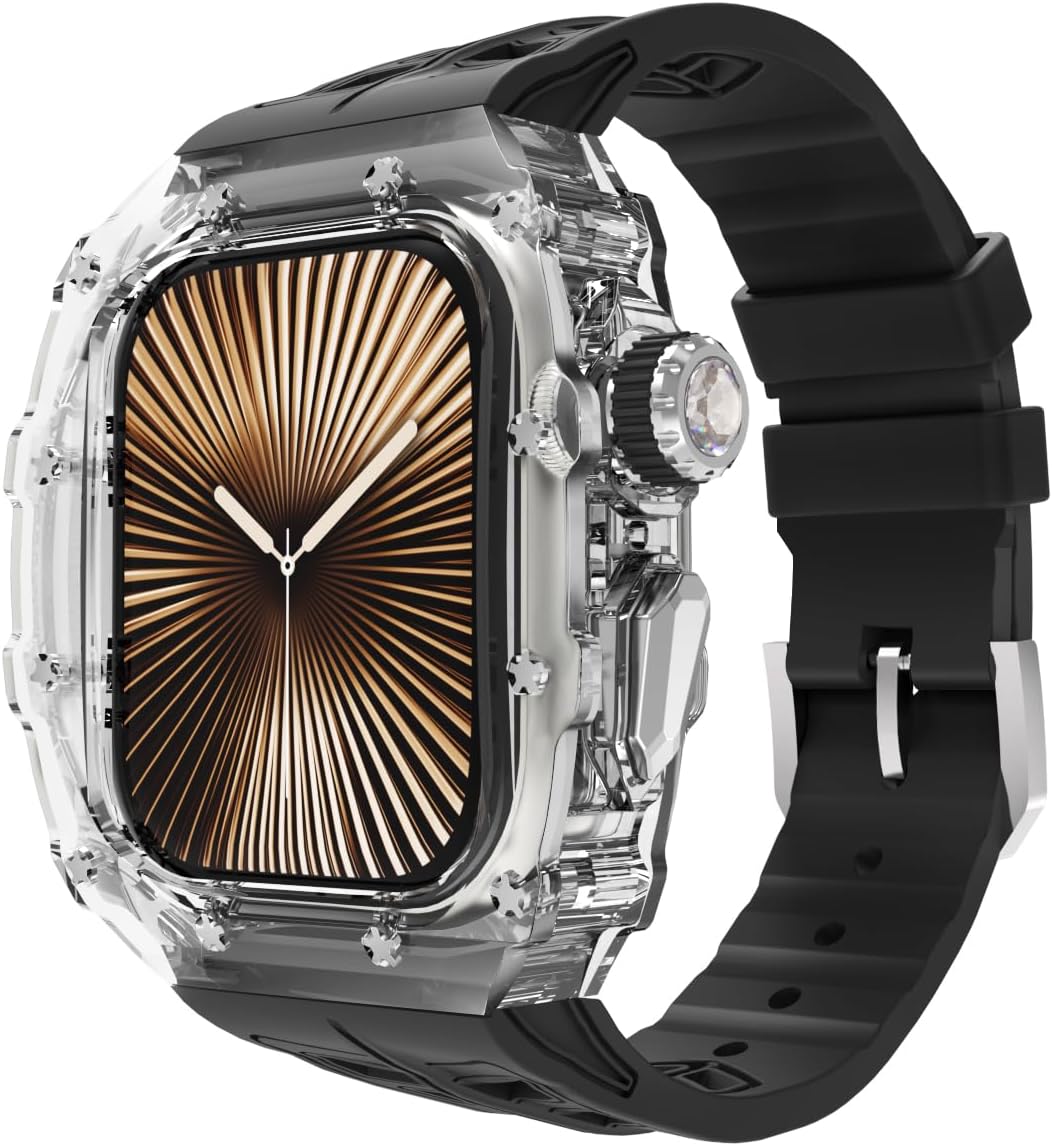 Clear Case with Band for Apple Watch 46mm, Men Women Luxury Crystal Case Protective Bumper Cover Sports Silicone Band for iWatch Series 11/10 46mm