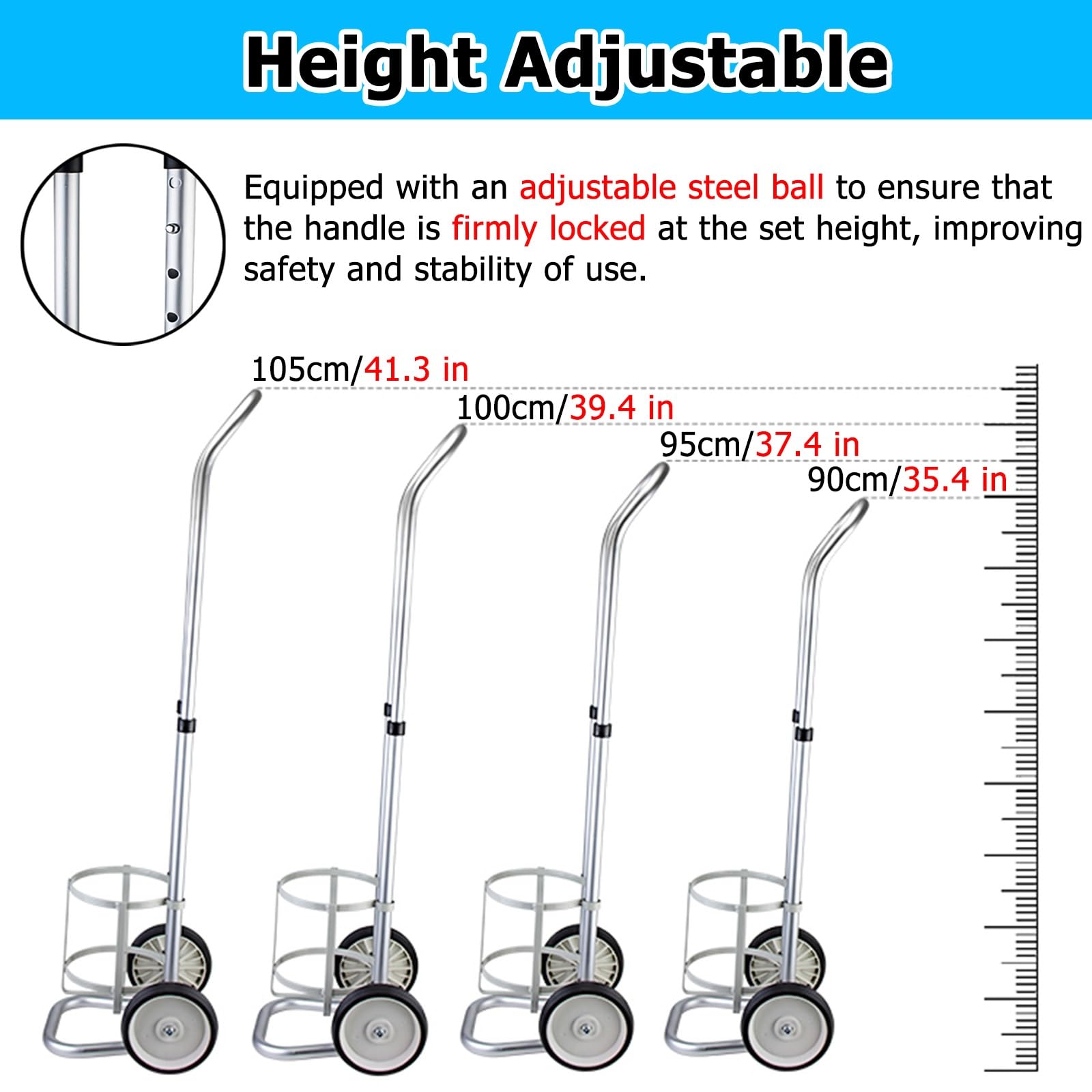 Genérico Carrito Ligero y Ajustable para bombonas con 2 Ruedas - Soporte móvil para bombonas de Gas de 2 a 10 l (Apto para 4,9-12,5 cm) - Plataforma Desmontable y portátil