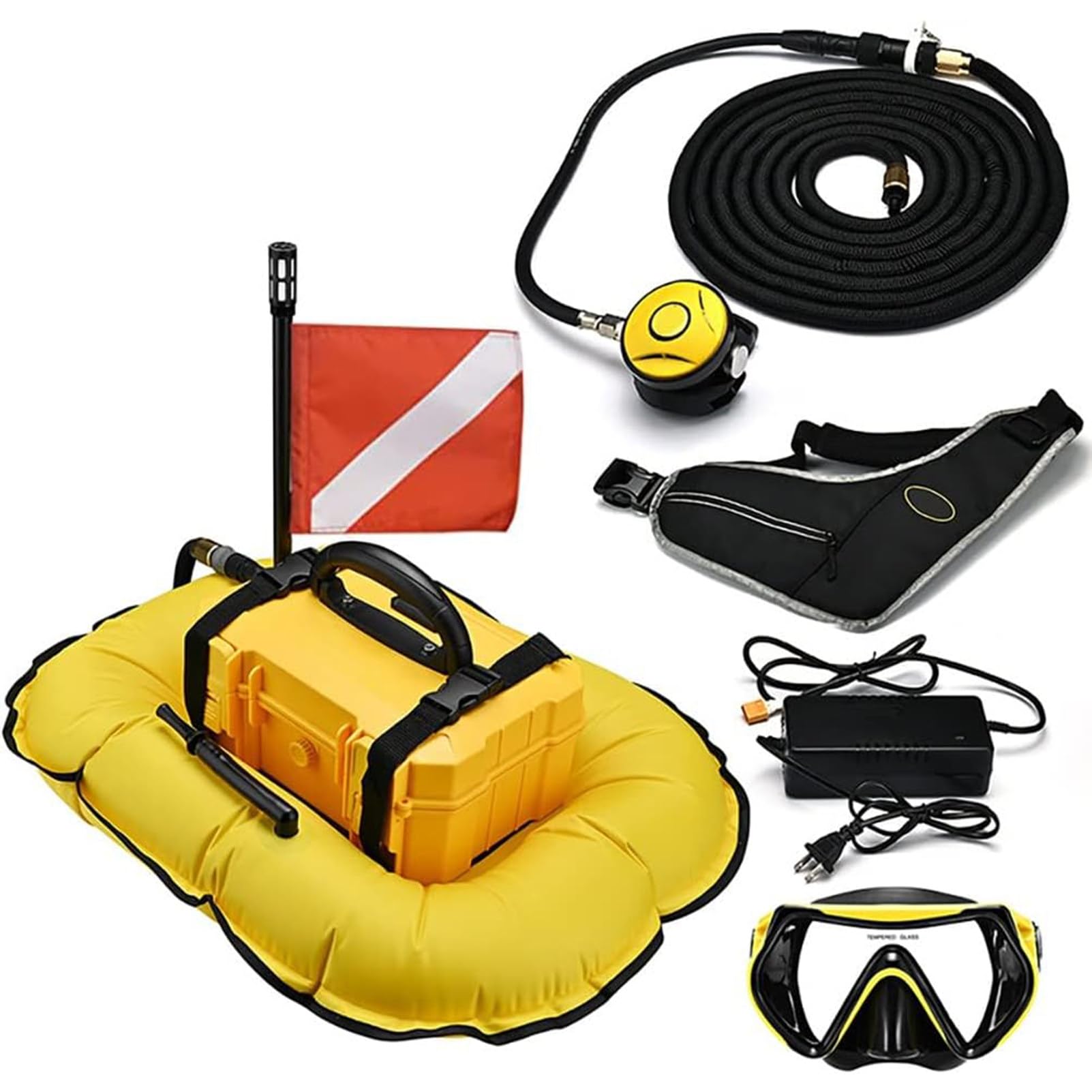 LYDZUSDP Rechargeable Diving Rebreather,Fishing Diving Equipment,Scuba Rebreather Kit for Recreational Diving,Fishing(Yellow D4000)