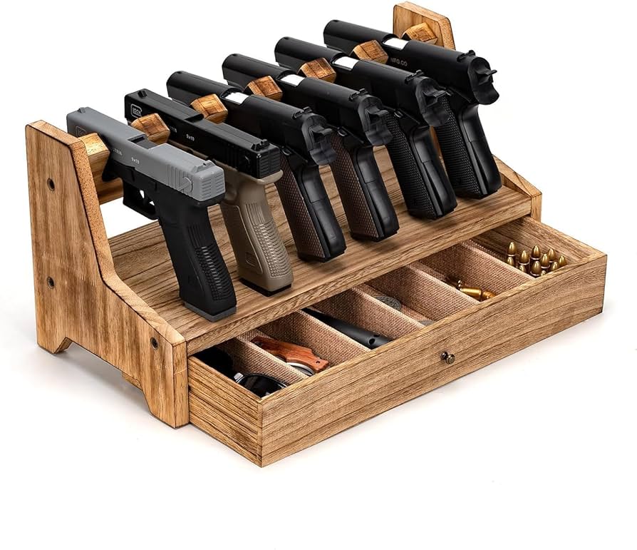 ガンラック　ハンドガン・ライフル銃用収納　木製ライフルスタンド2点セット WOODWORKS ハンドガンスタンド 1丁掛 3個セット 木製 日本製