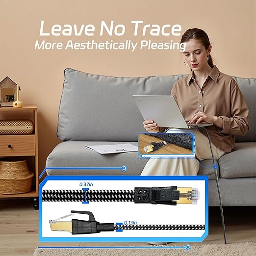 Cable Ethernet Cat 8 50 FT RJ45 40Gbps 2000Mhz Blindado Plano miniatura 6