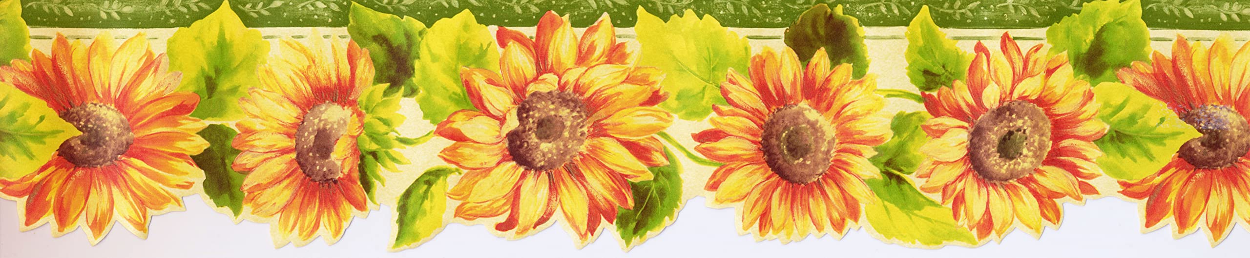 Rénover un mur de cuisine usé avec la frise papier peint tournesols CONCORD WALLCOVERINGS