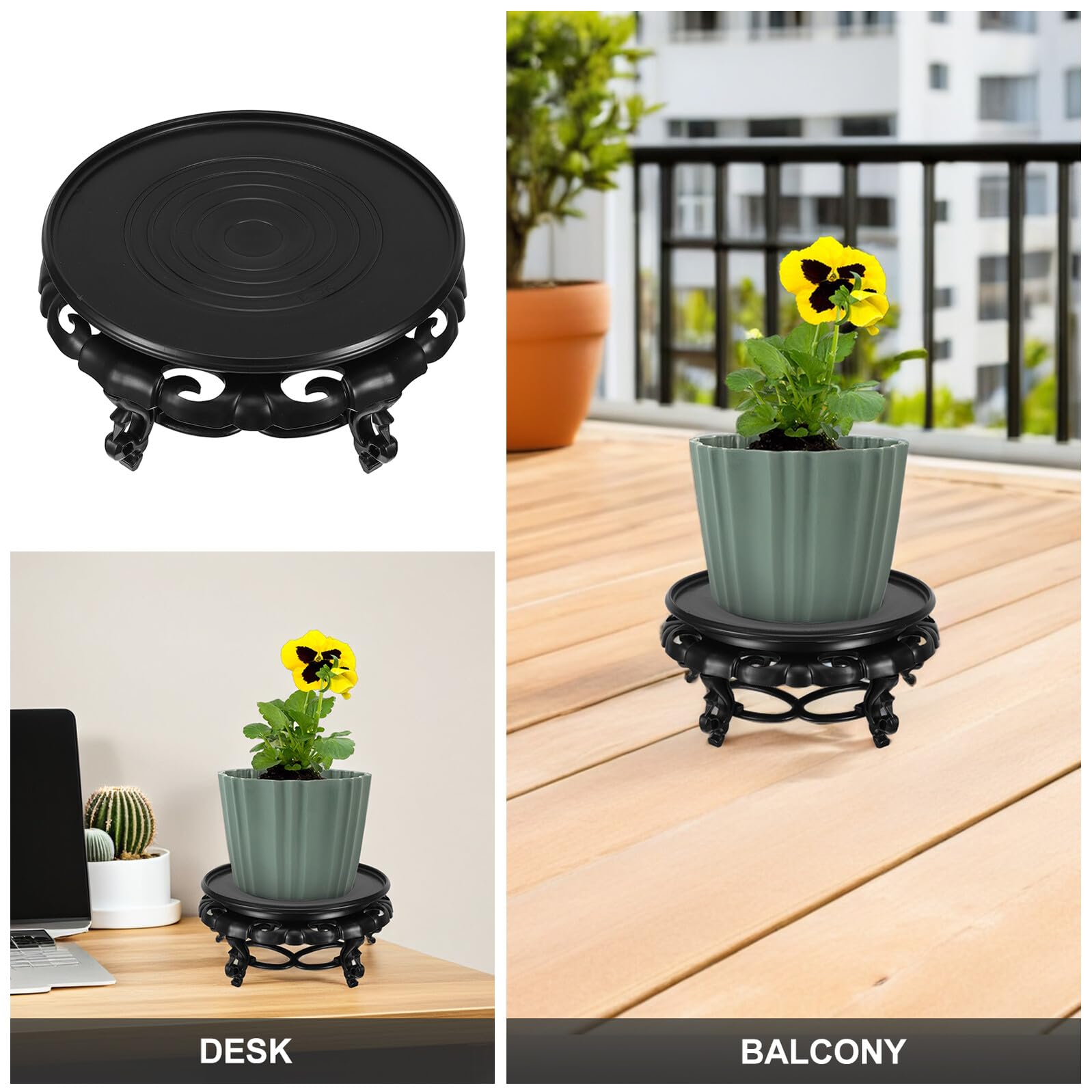 Soporte para Macetas Redondo Imitación Madera de Resina 26 Cm, Pedestal Decorativo Estable para Plantas de Interior, Elevador de Exhibición Adecuado para Bonsáis, Jarrones
