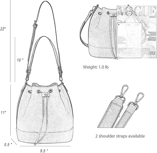 Vista 6 de AFKOMST Suede Bucket Bags for Women Medium Slouchy Shoulder Handbag and Drawstring Hobo Purse with 2 Convertible Straps Faux Suede, Spacious Room