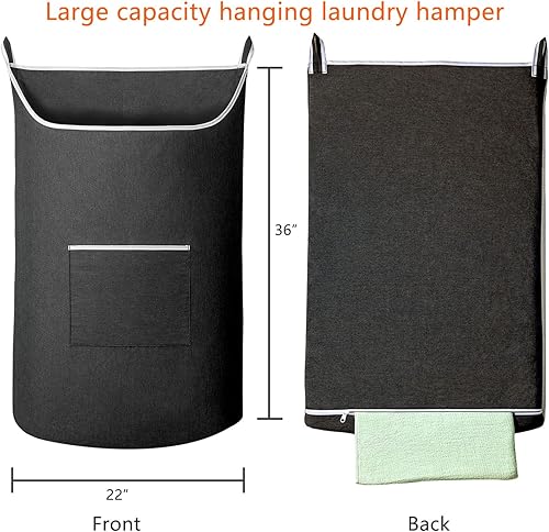 Miniatura 2 de Bolsa Cesta de Ropa Sucia Colgante Negra, Cesta Colgante XL para Puerta con Abertura Grande Bolsa de Almacenamiento de Ropa Sucia Tamaño Grande 36 x