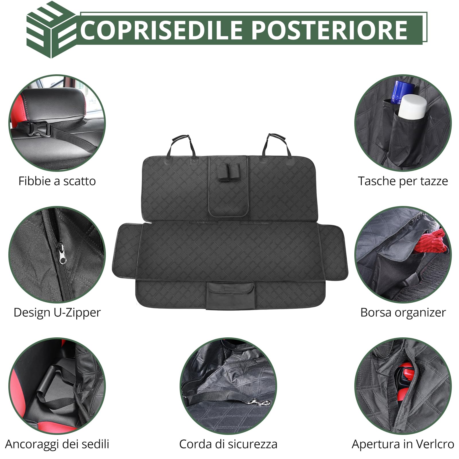 EYPINS Coprisedile Posteriore Auto per Cani 137x122 cm,Telo Macchina per Cani,Impermeabile e Antiscivolo,Copertura Sedili Universali,Nero
