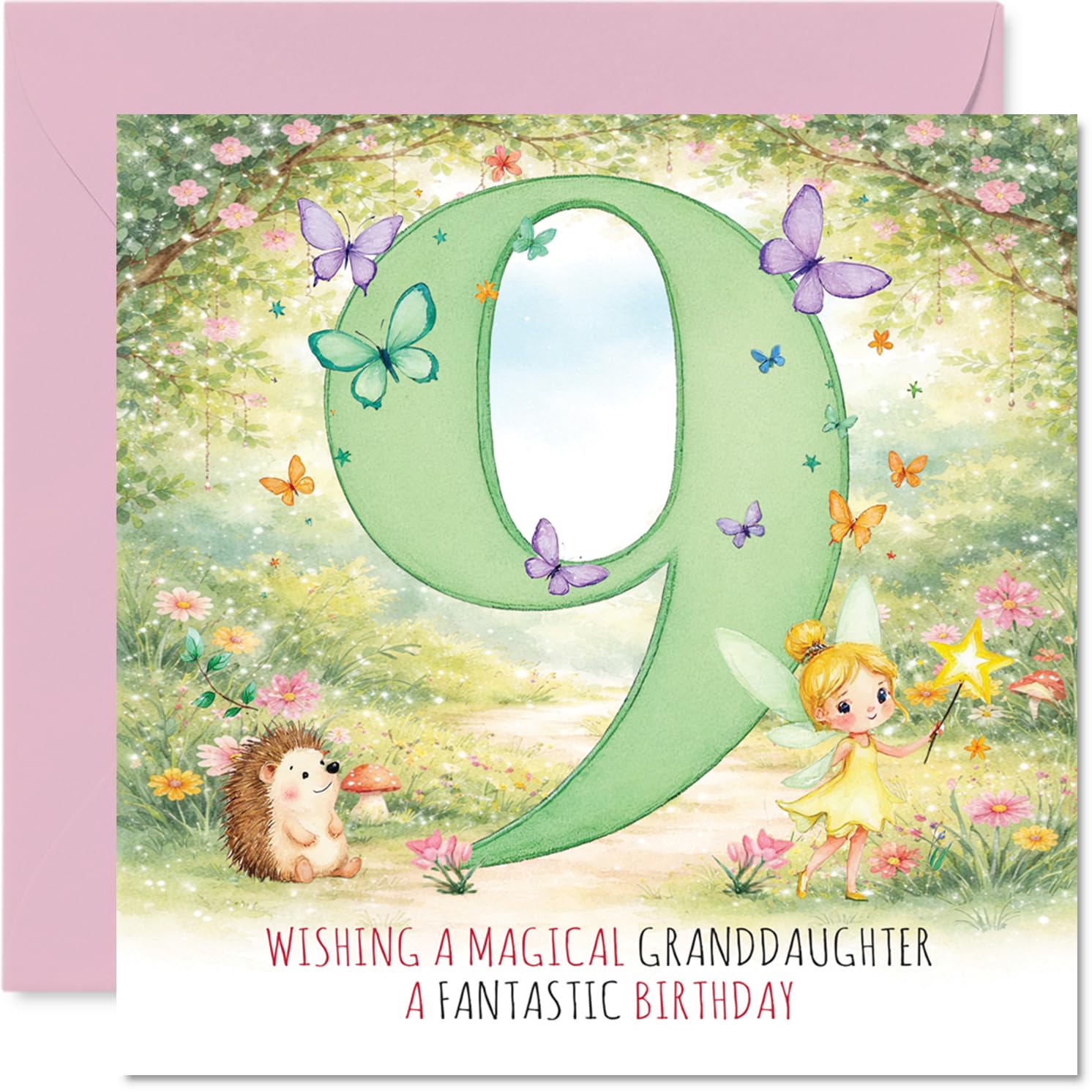 Sweet 9th Birthday Card for Granddaughter, Whimsical Fairy Magic