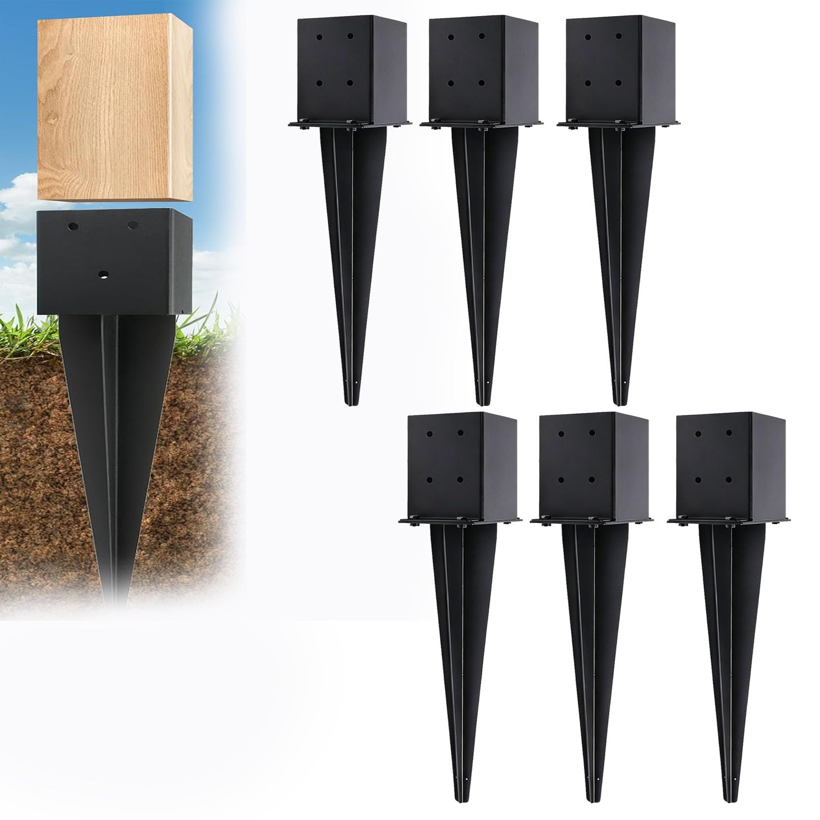 GOUZIBHD Post Anchor Ground Spike Fence Post Anchor Ground Spike Fence Post Anchor Ground Spike Post Spike Black Mailbox Post Anchor for Fences Mailboxes(Color:6pack)