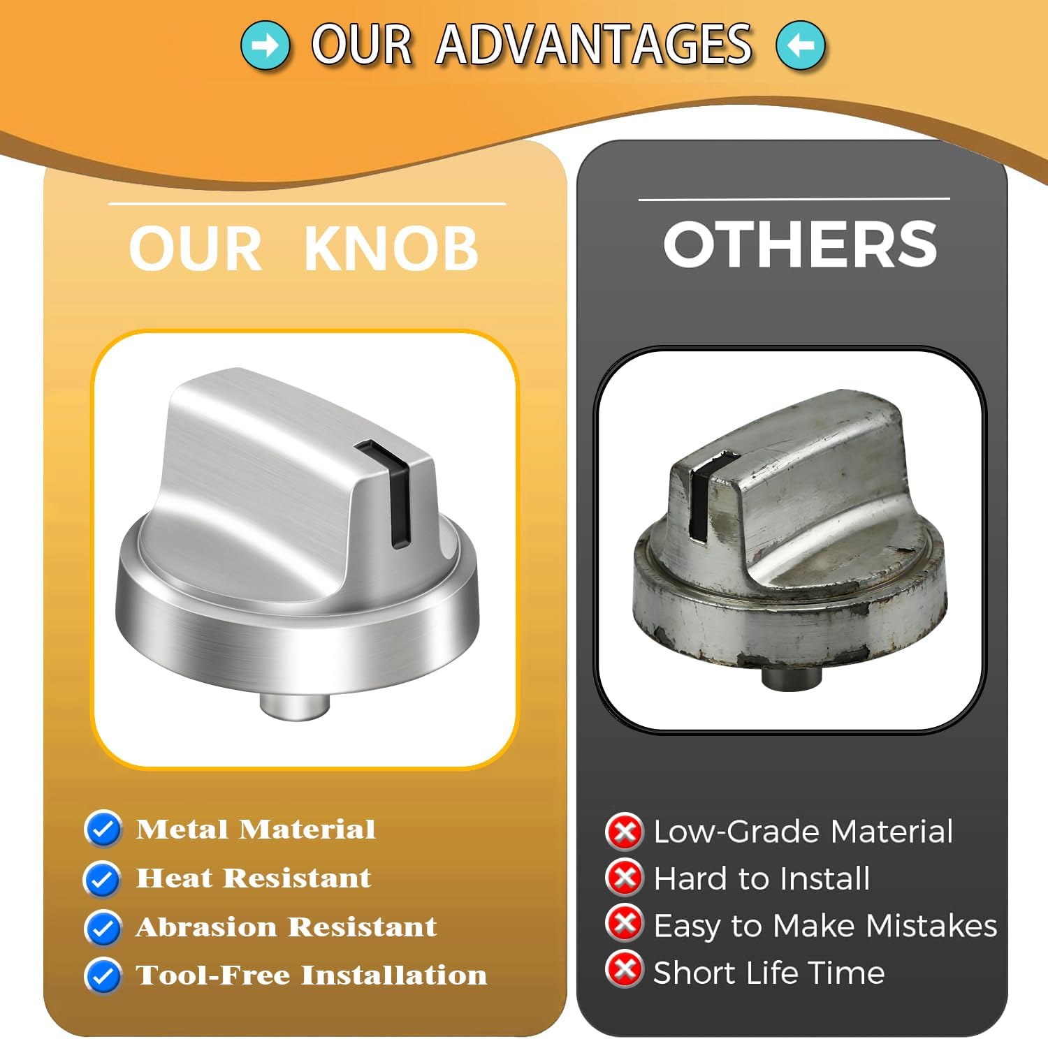 Upgraded Metal WB03X29300 for GE Stove Knobs Replacements,Stainless Steel Finish,Compatible with JGP3030SL1SS JGP3030SL2SS JGP3036SL1SS Surface Burner Control Knobs, Gas Cooktop Replaces