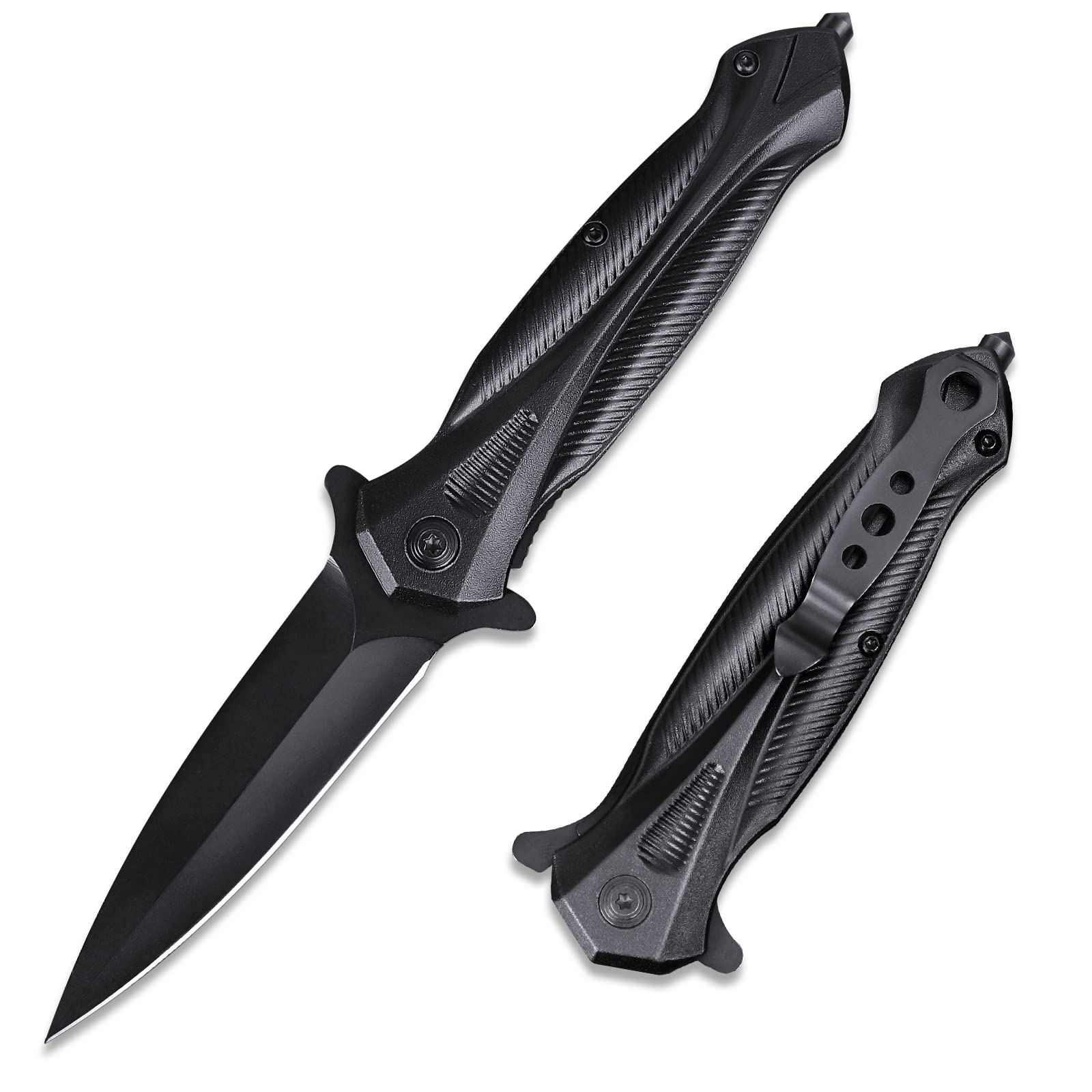 BEEK Schwarzes Klappmesser, Taschenmesser mit Clip, Einhandmesser, Outdoor Messer EDC, Geschenke für Männer, Adventskalender Füllung Männer, Gadgets für Männergeschenke, Weihnachtsgeschenke Mann