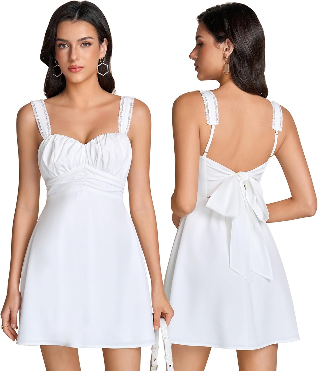 KUTUMAI Cute Bow Tie Mini Dress Lace Floral Corset Short Graduation Dresses for Women 2026 Summer