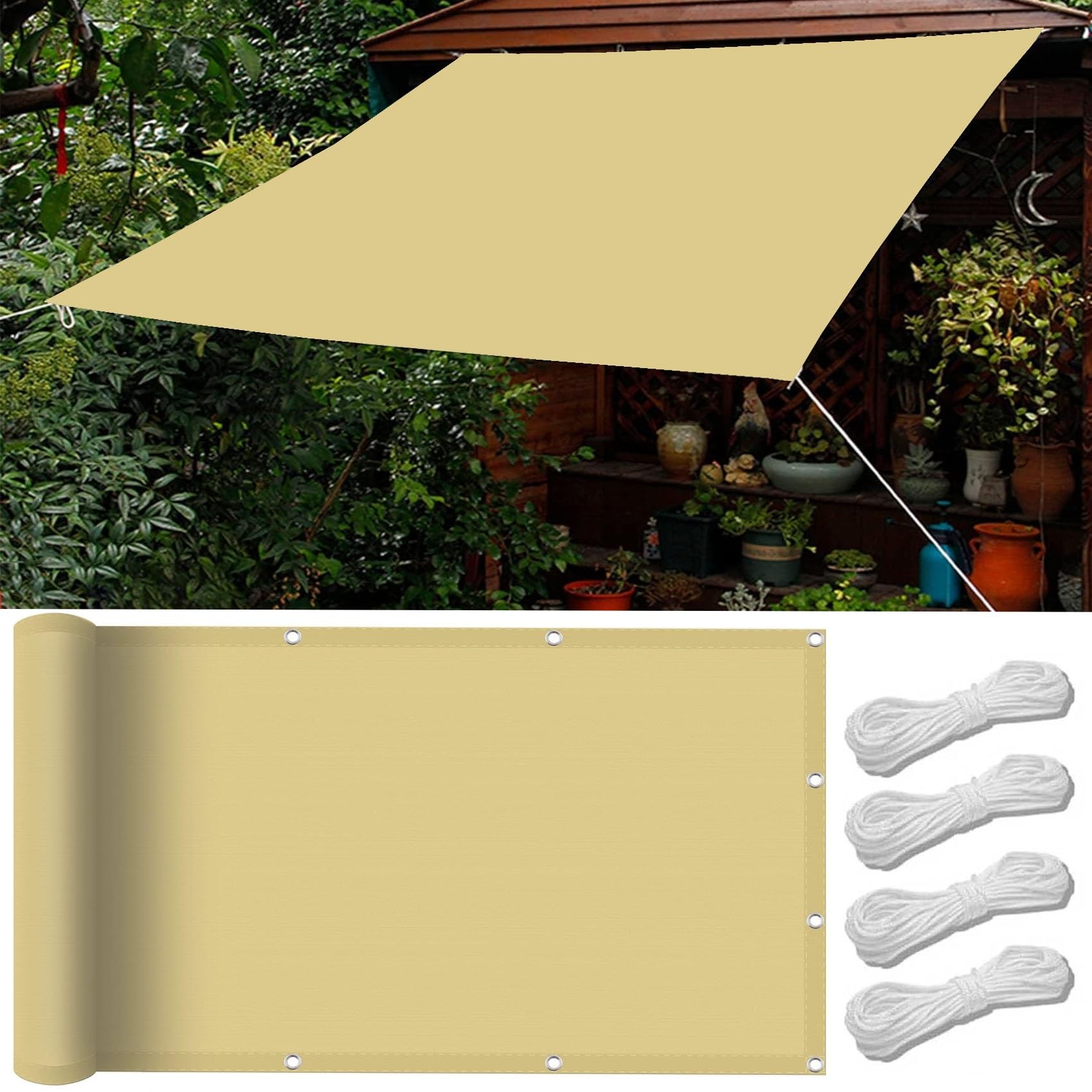 KLGFBDC Waterproof Sun Sail Canopy 2x3m UV Resistant Water Repellent Weather Protection with Eyelets for Balcony Patio Garden Cream Color Outdoor Shade