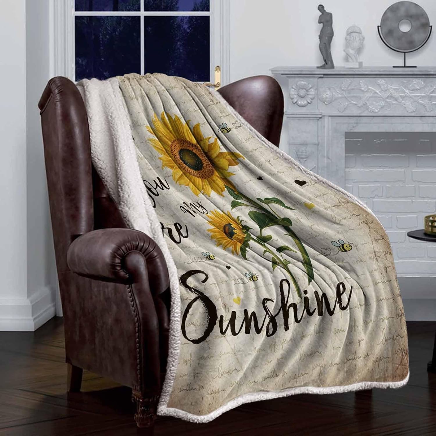 Sherpa Fleece Blanket,You are My Sunshine Rustic Sunflower Bees Vintage Bed Blanket Soft Cozy Luxury Blanket 40"x50",Fuzzy Thick Reversible Super Warm Fluffy Plush Microfiber Throw Blanket for Couch