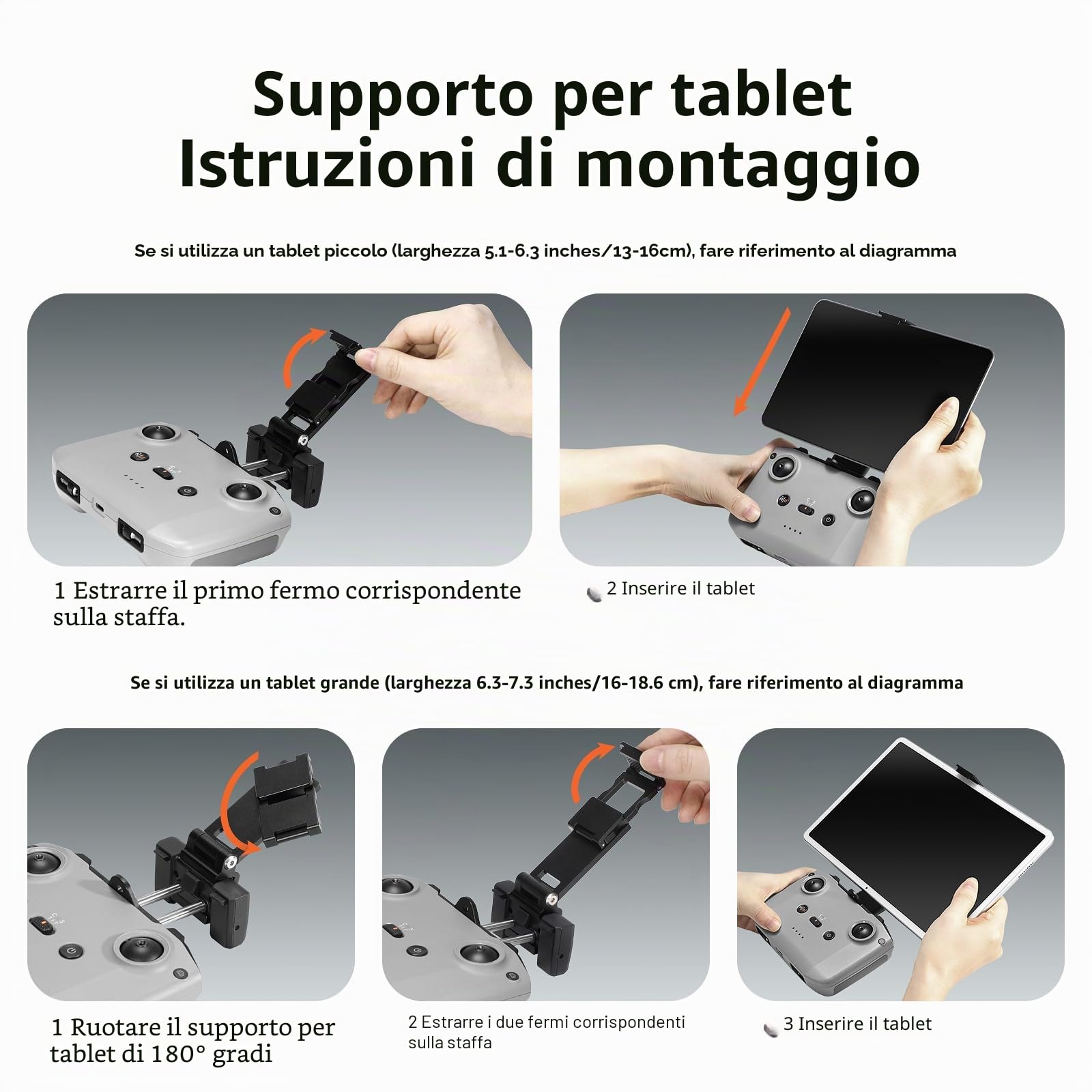 FPVtosky Supporto per tablet senza smontaggio per DJI Lito 1/ X1/ Mini 5/4/3 Pro/Mini 4K/2 SE/Neo/Air 3 / Flip, supporto pieghevole per iPad da 18-30 cm, include laccetto e 2 cavi per DJI RC-N1/N2/N3