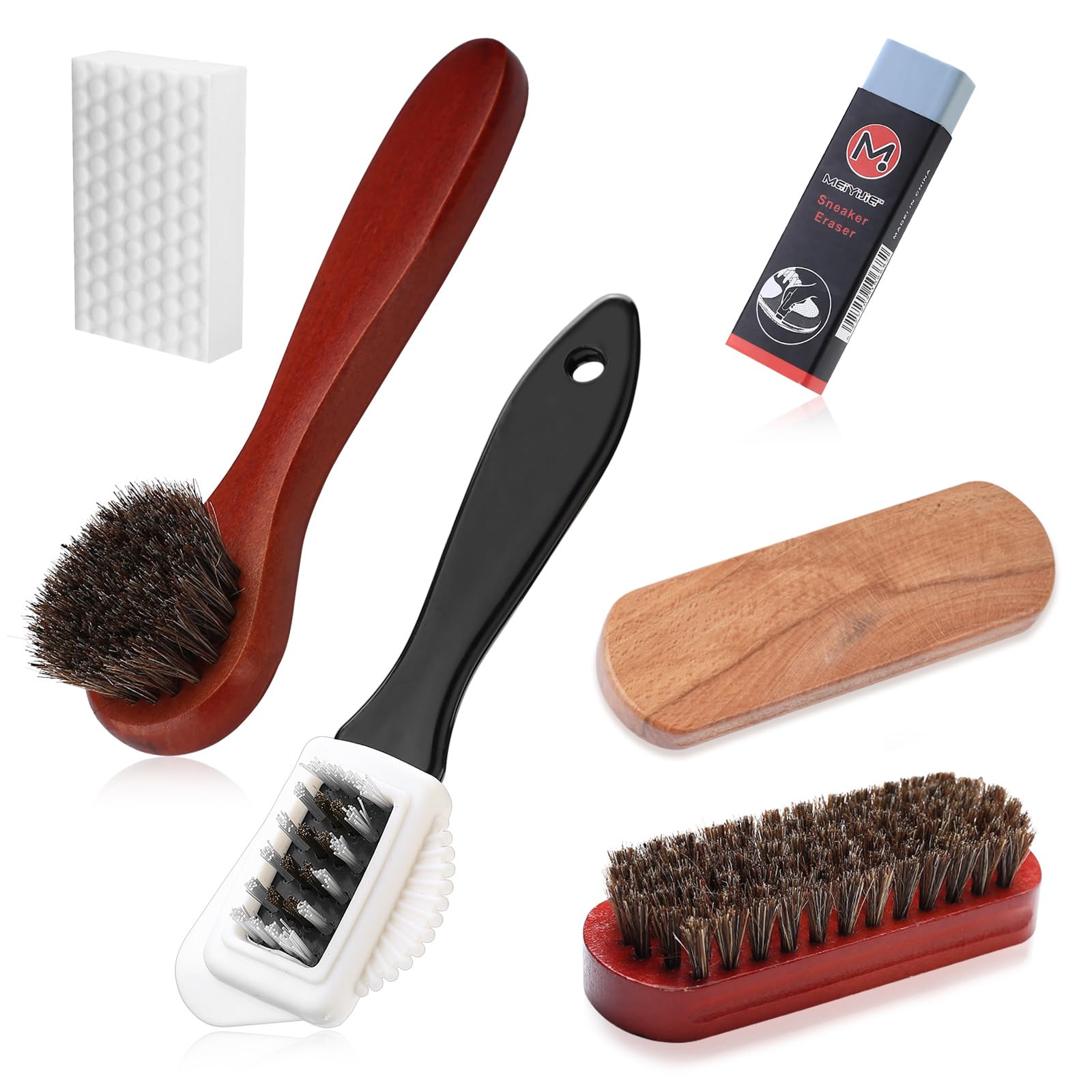 6 Pcs Kit de Brosses à Chaussures, Gomme a Daim Chaussure, Brosse Daim Chaussures Entretien Cuir à 4 Côtés, Gomme Chaussure Daimen CRIN de Cheval, Kit de Nettoyage