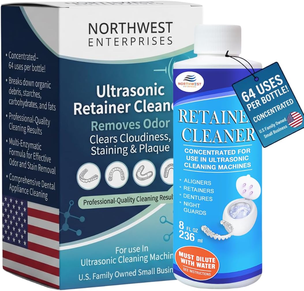 NORTHWEST ENTERPRISES Ultrasonic Retainer Cleaner Solution for Ultrasonic Retainer Cleaner Machines - Remove Odors, Discoloration and Stain on Retainers, Aligners, Invisalign and More! (1)