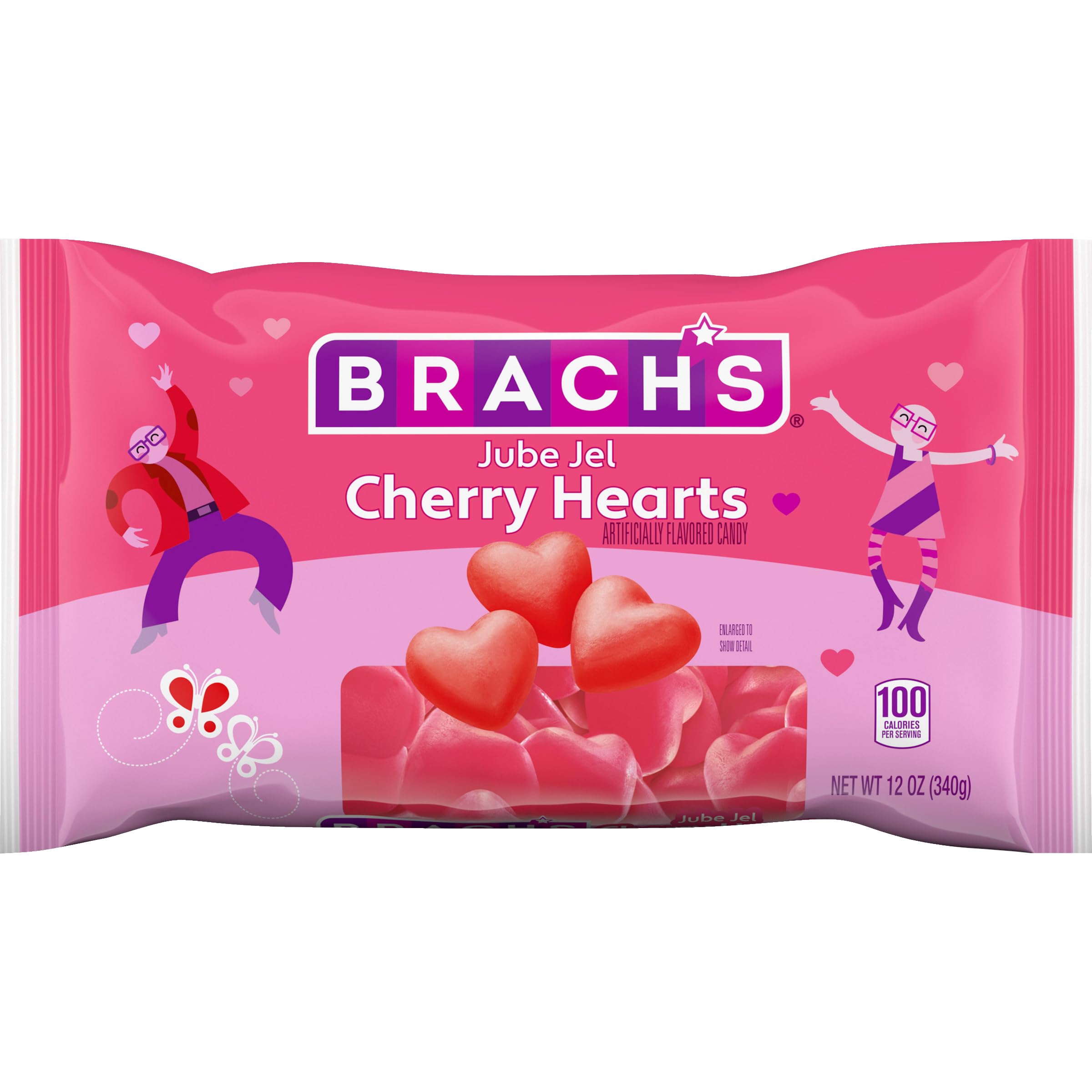 Brach’s Jube Jel Cherry Hearts, Valentine's Day Candy, Classic Cherry Flavored Heart Candy for Valentine's Day, Heart Shaped Red Gummy Candy, 12 oz Bag