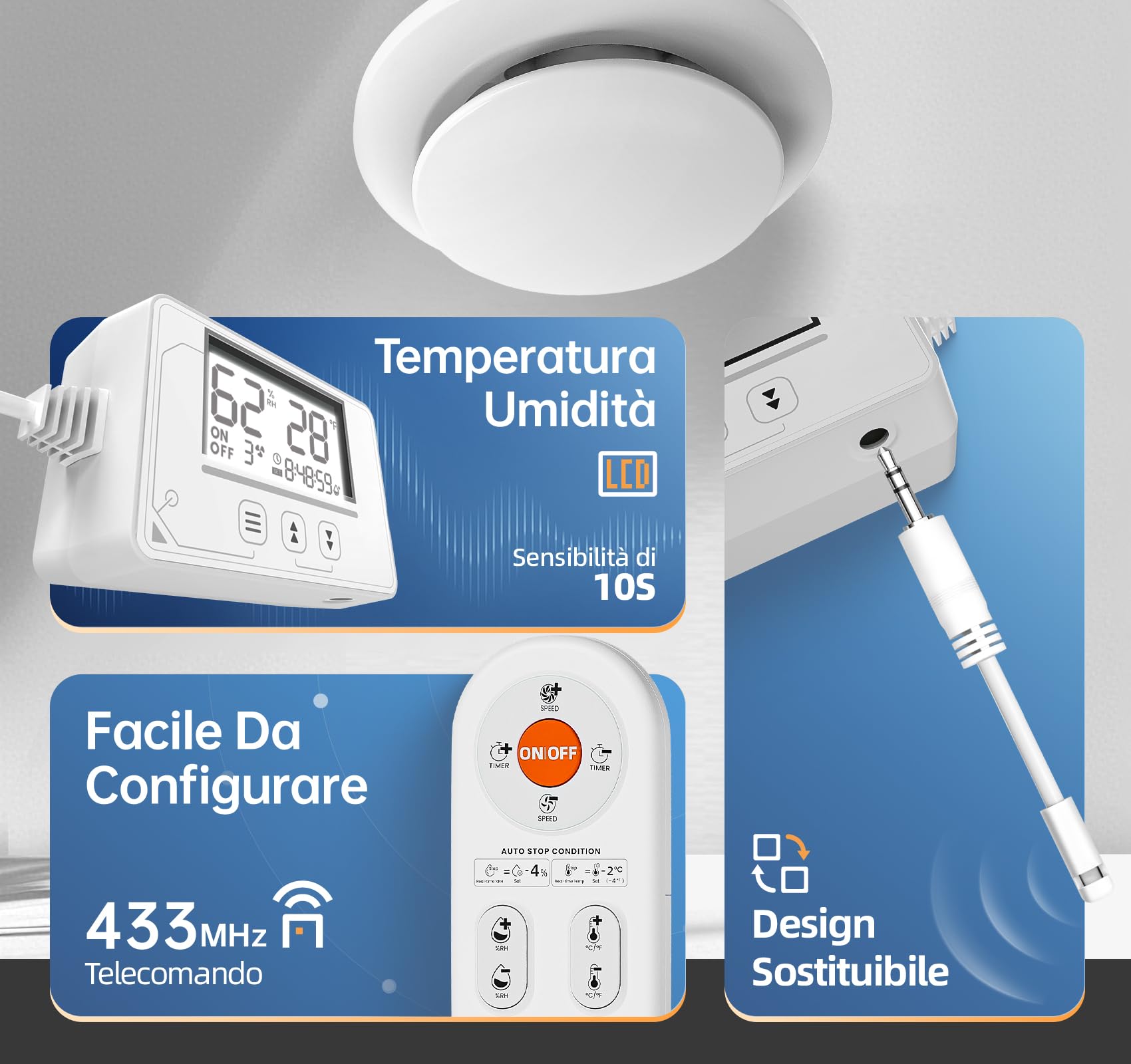 Ventole di aerazione 100mm con sensore di umidità, sensore di temperatura e timer P109