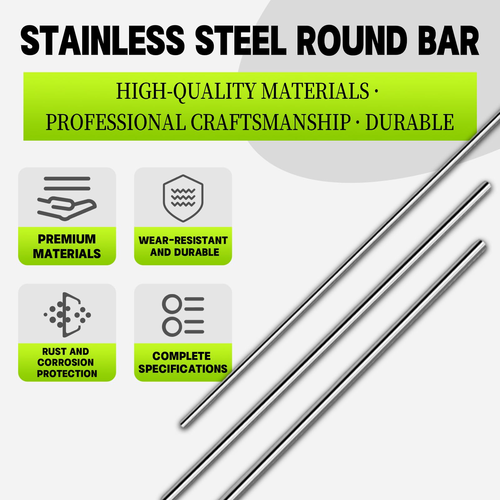 Varillas de Acero Inoxidable 5 mm x 300 mm, Barra Metálica Redonda para Manualidades DIY