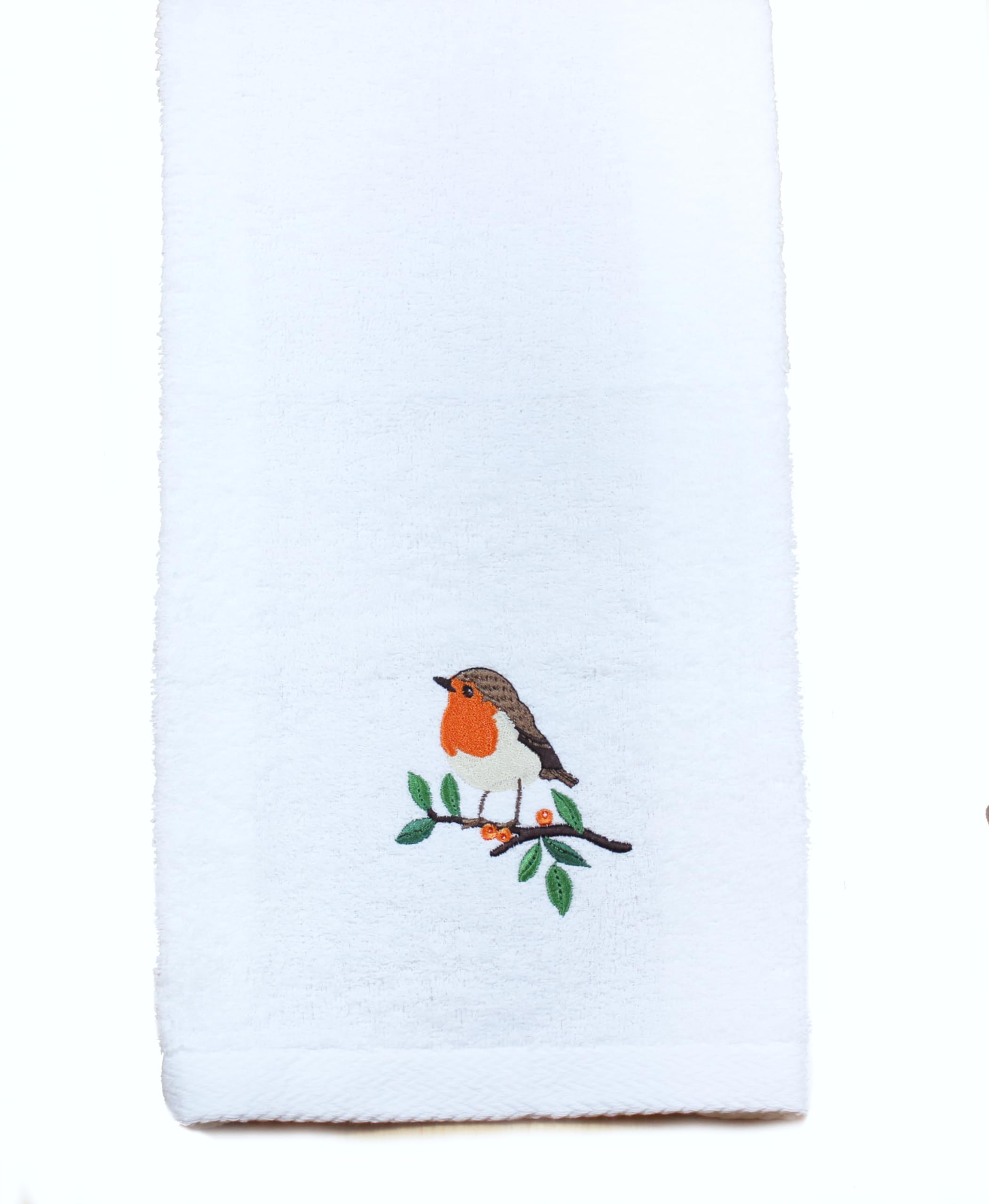 Peggy Wilkins Festive Robins Shadow Embroidered Christmas Hand Towel - 50cm x 70cm
