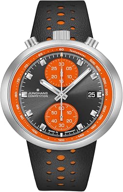 JUNGHANS 1972 Competition Watch 45mm Automatic Chronograph Watch for Men, Automatic Movement, Stainless Steel Case, Leather Strap 27/4203.00 Anthracite Dial