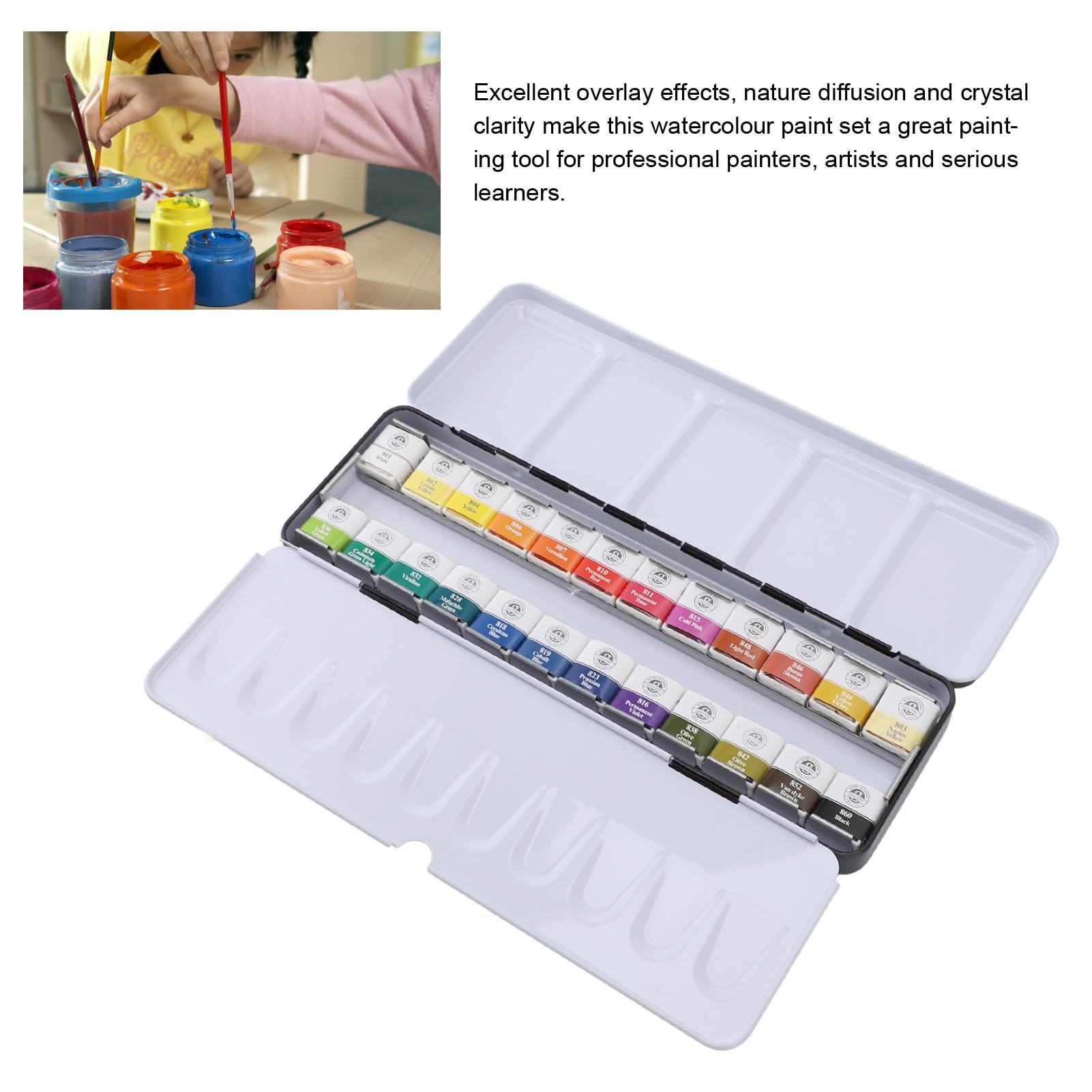 CDQL Aquarellfarben-Set, 24 Farben, Hochwertiges, Festes Aquarell in Blechdose, Paletten-Set, Kunstpigment-Set, 24 Lebendige Farben (24 Farben)