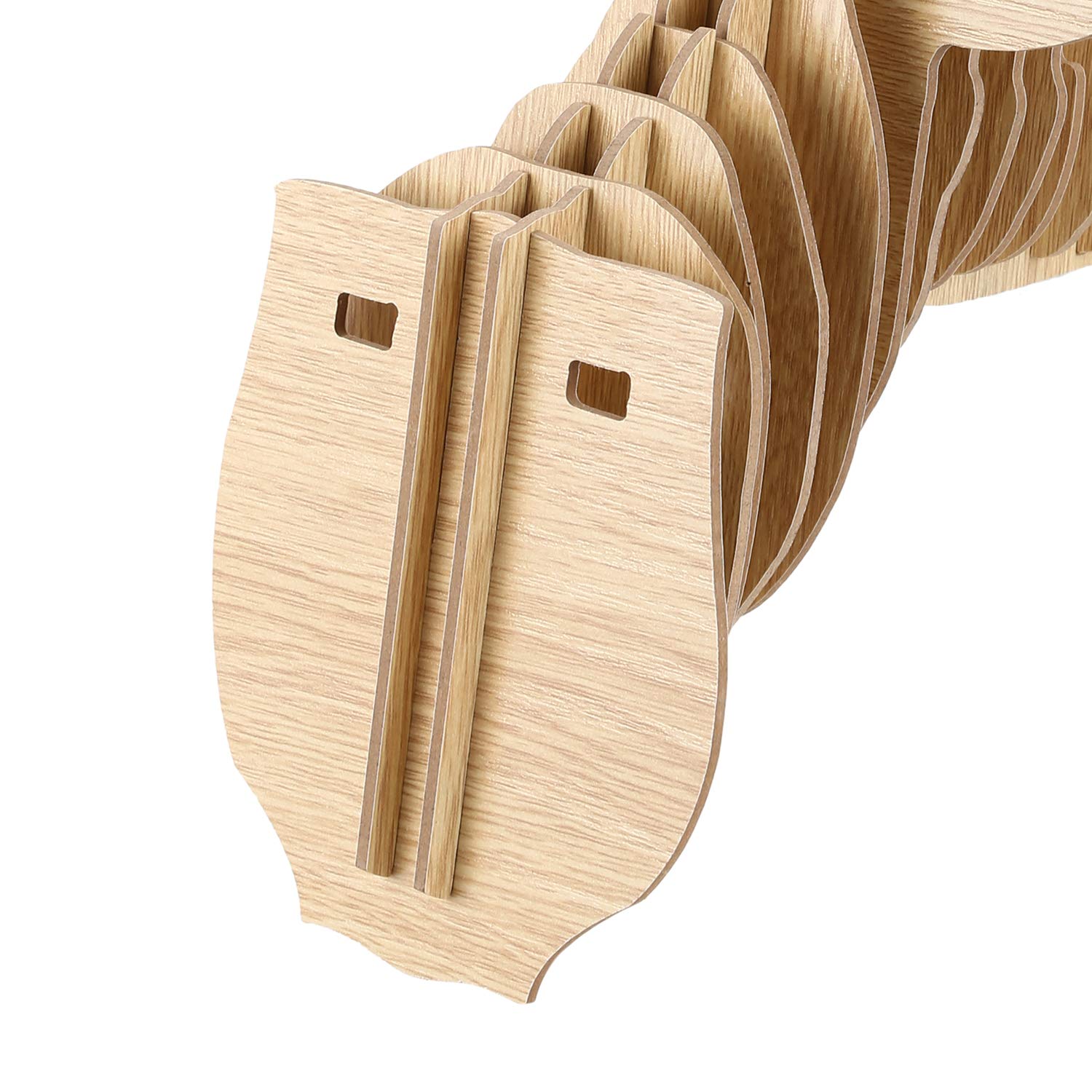 Lobamop Tête de cerf en bois sculptée 3D - Décorative et collier - Beige