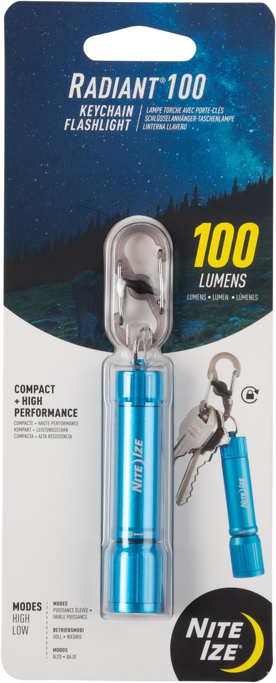 Nite Ize R100F-03-R7 Radiant 100 Keychain EDC Flashlight, Blue