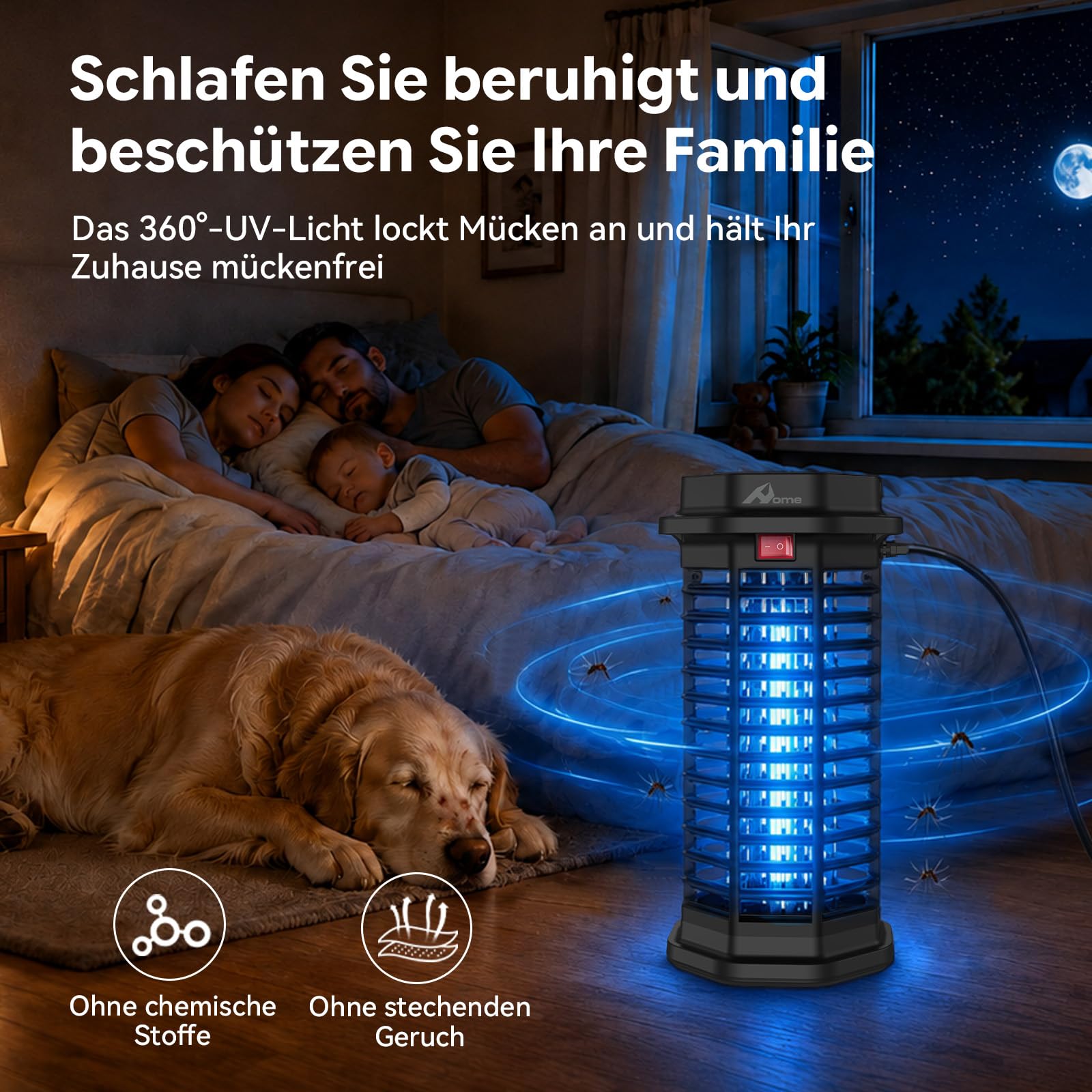 4200V Insektenvernichter elektrisch, UV-Falle gegen Mücken und Fliegen | 15W Mückenlampe, 7-mm-Sicherheitsgitter, IPX4 wasserdicht, chemiefrei, ideal für Garten, Balkon & Schlafzimmer