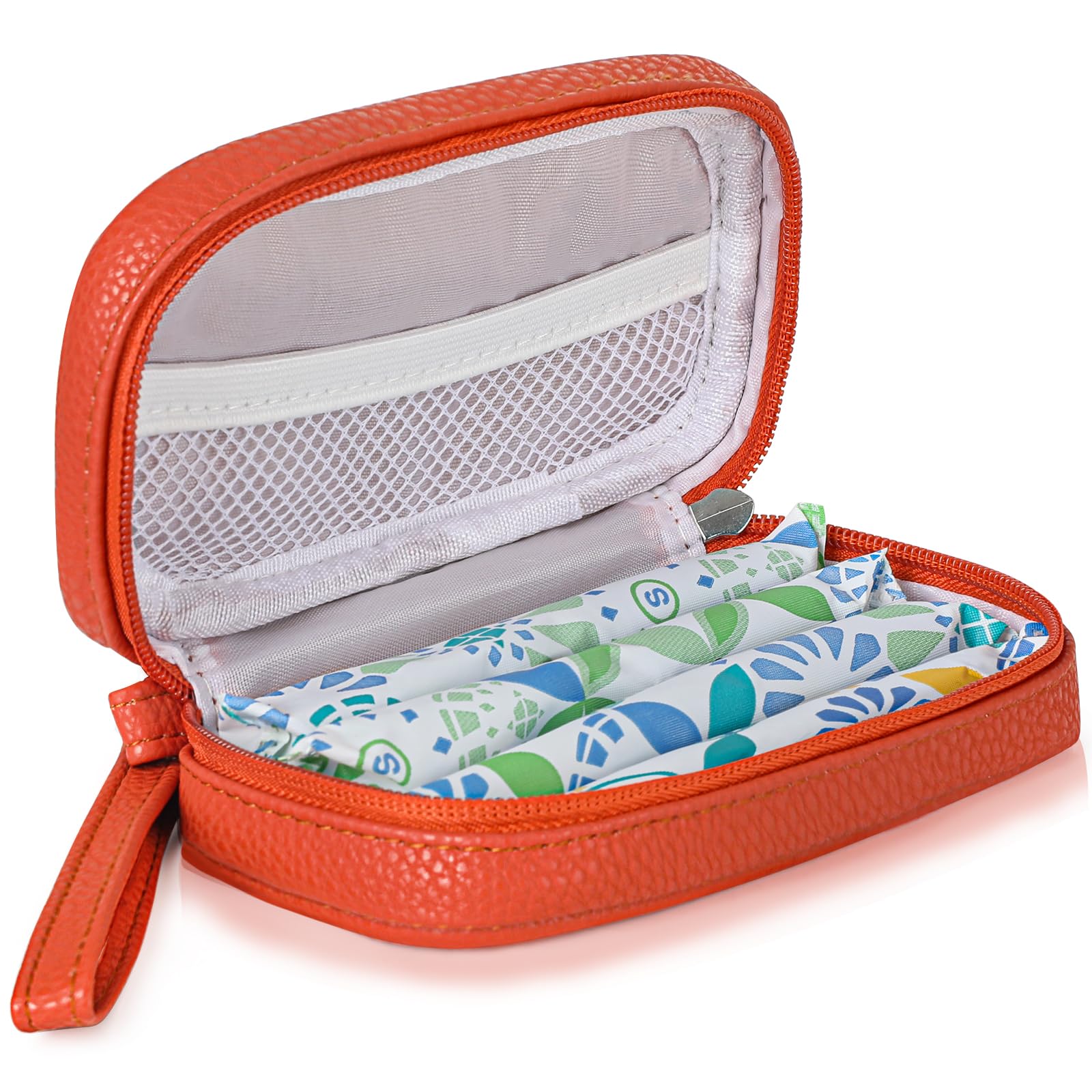 Portable Tampon Organizer - Beige PU Pouch with Handle &amp; Zipper for Women's Period Bags