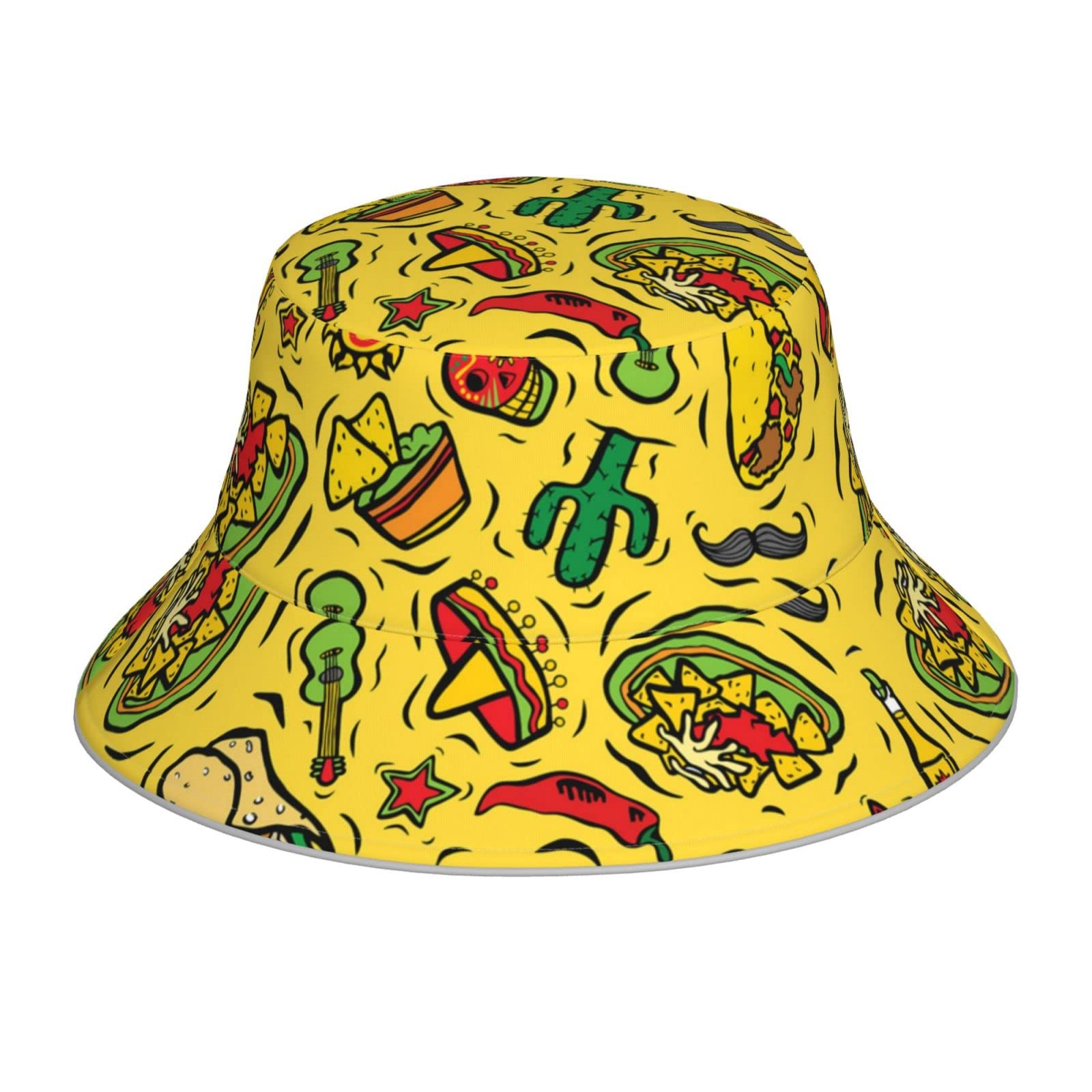 Lsjuee Mexican Cuisine Bucket Hat Bucket Cap Fashion Reversible Beach Sun Hat Fisherman Cap for Women Men Black