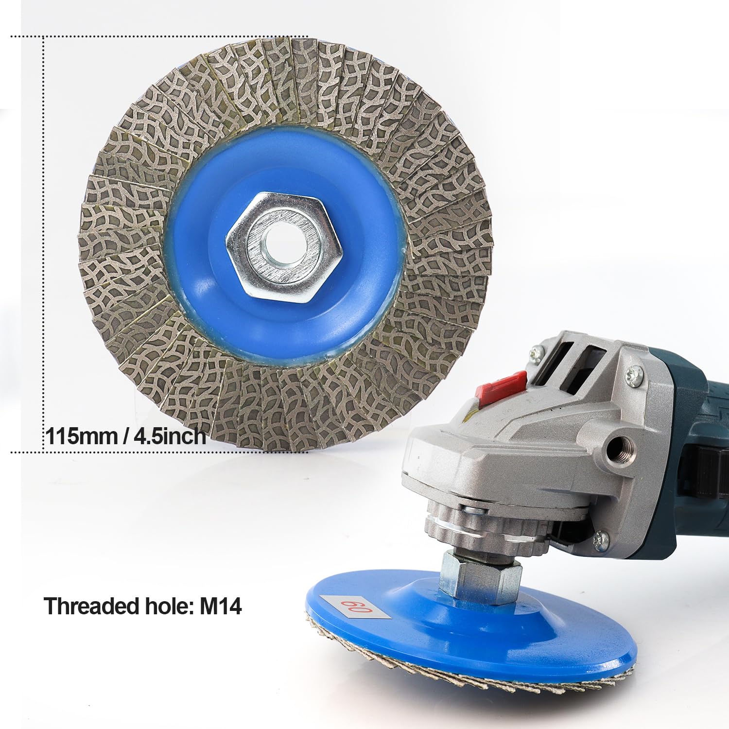 4.5 Inch Flap Sanding Disc 200 Grit with 5-8/11 Abrasive Grinding Wheel, Flap Wheel for Glass Stone Granite Concrete