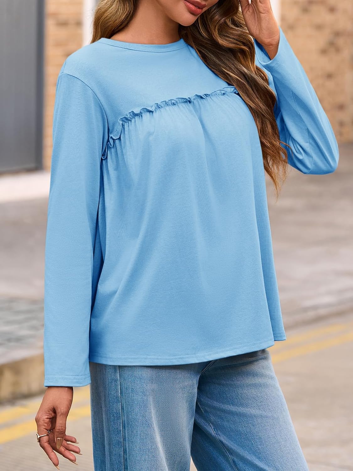 Cicy Bell Womens Babydoll Tunic Tops Pleated Long Sleeve Crew Neck Peplum Shirts Casual Loose Fit Flowy Blouse - Image 4